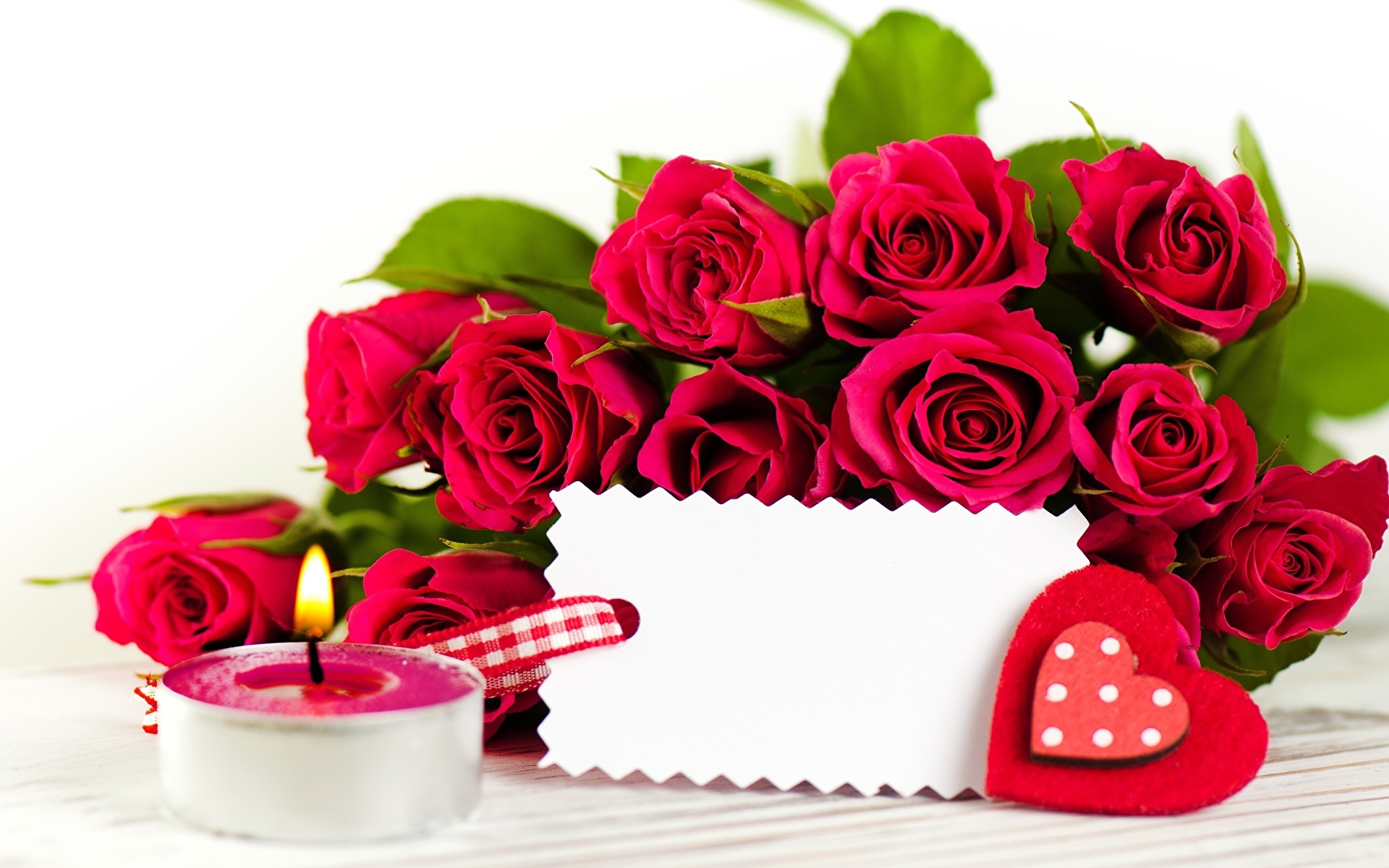 Fotos von Valentinstag Herz Rot Rose Blüte Kerzen 1920x1200 Rosen Blumen