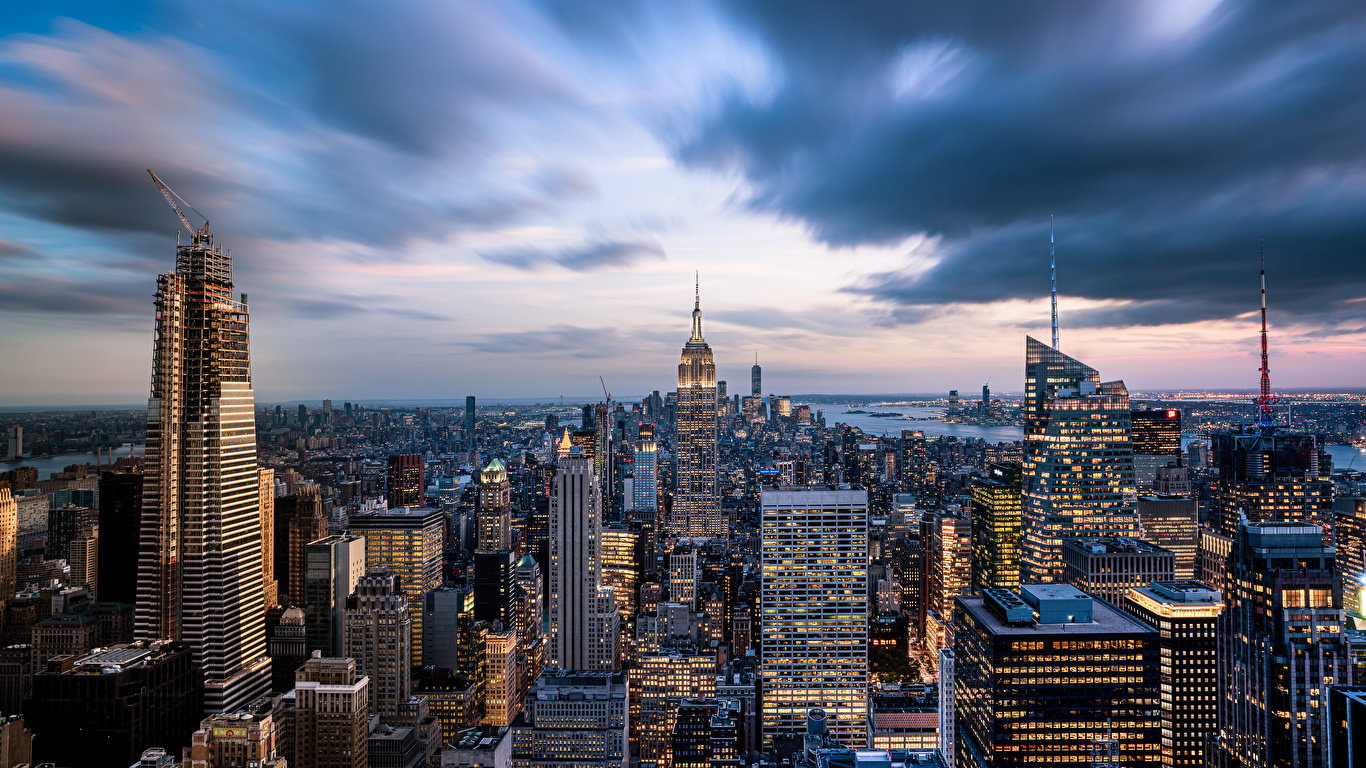 壁紙 1366x768 住宅 超高層建築物 アメリカ合衆国 Empire State Building ニューヨーク メガロポリス 都市 ダウンロード 写真