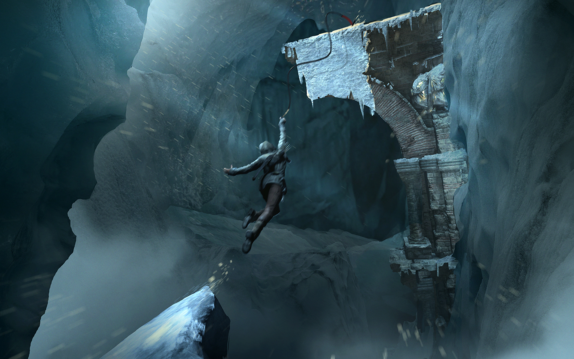 Фото Rise of the Tomb Raider Лара Крофт Игры прыгать 1920x1200