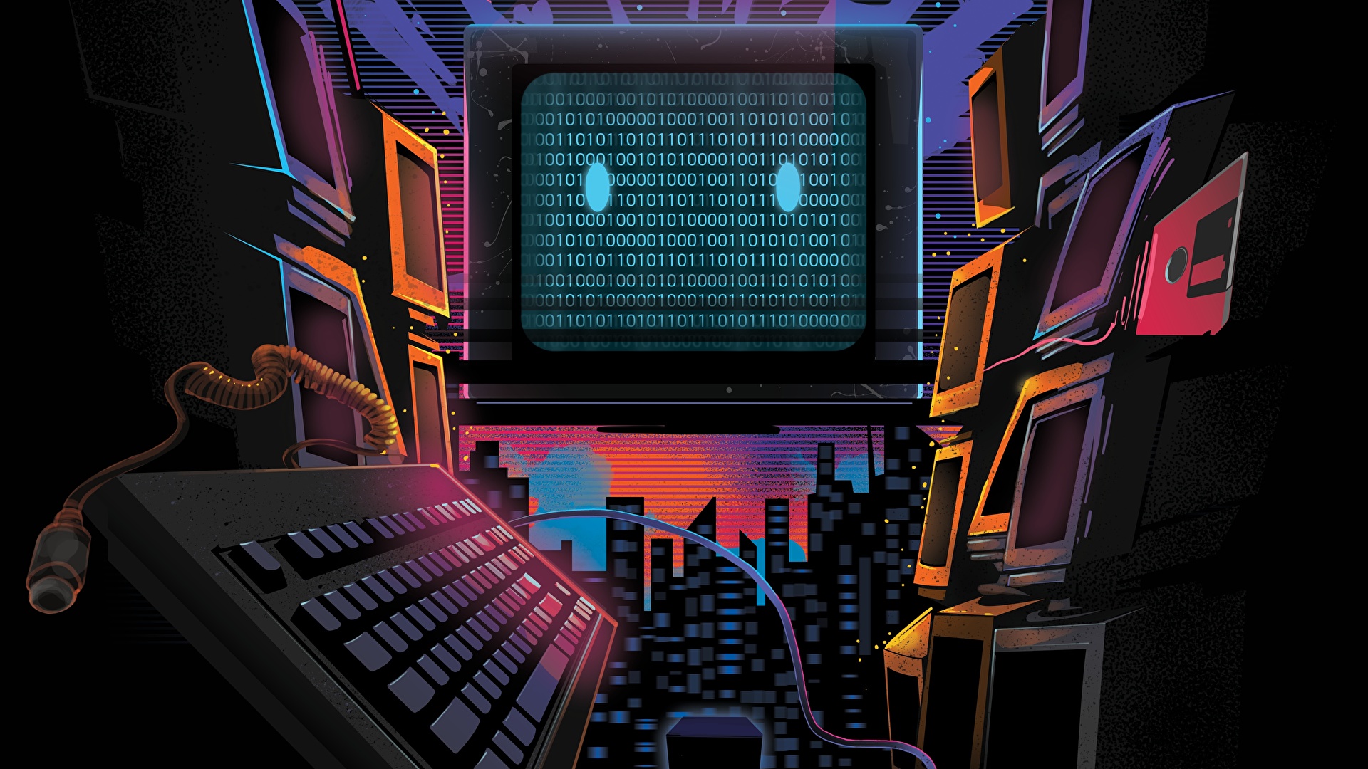 Papeis De Parede 1920x1080 Teclado Informática Synthwave Computadoras