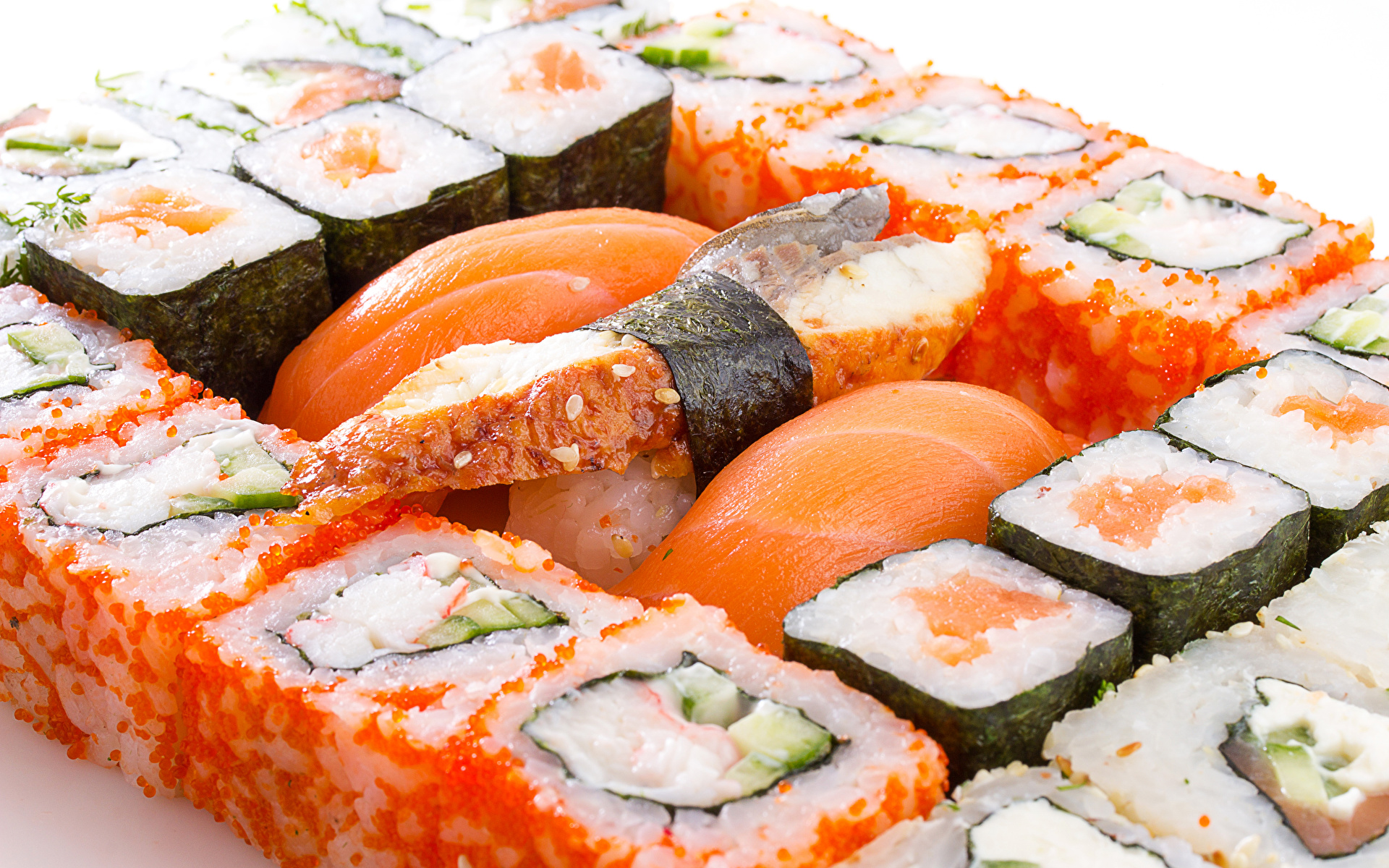 Afbeelding spijs Sushi Rijst Zeevruchten 1920x1200 Voedsel