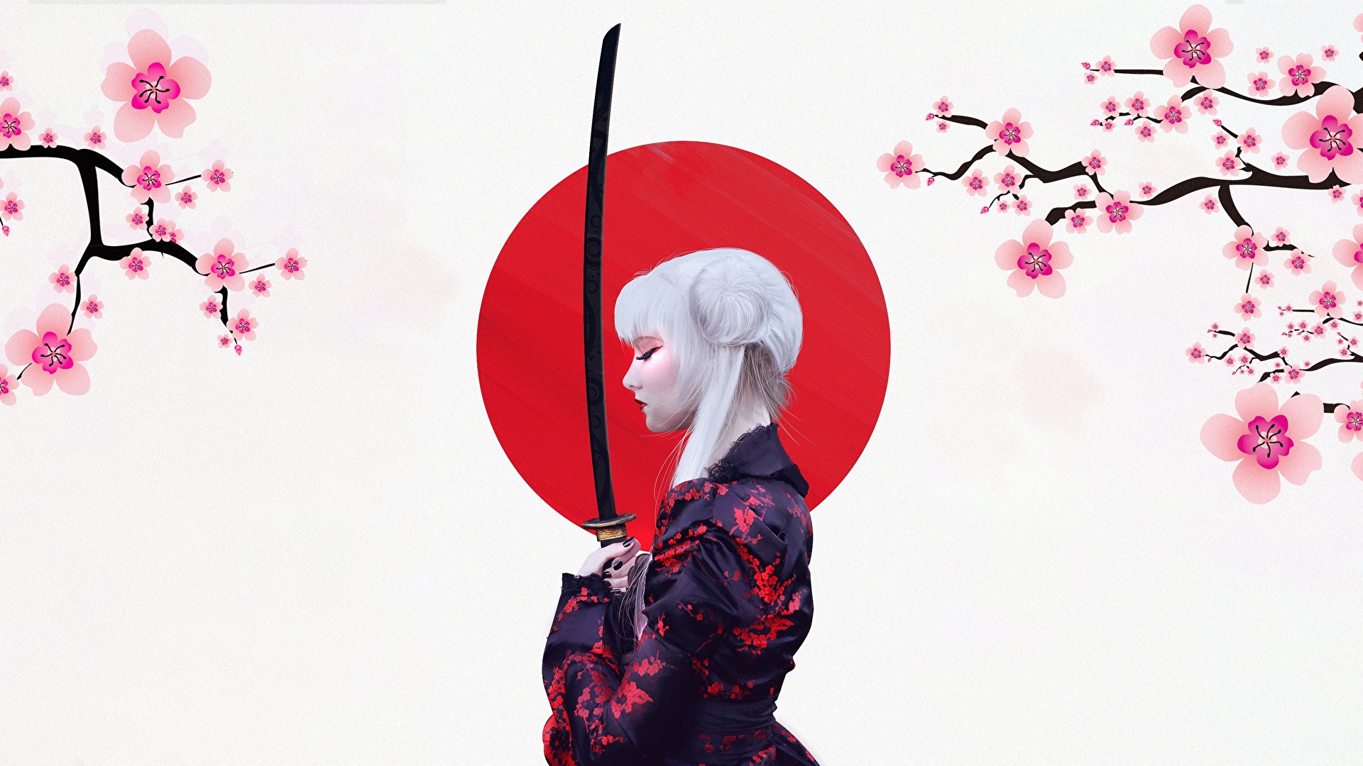 壁紙 19x1080 日本刀 By Abrar Khan 日本の サーベル 和服 ブロンドの女の子 少女 ダウンロード 写真