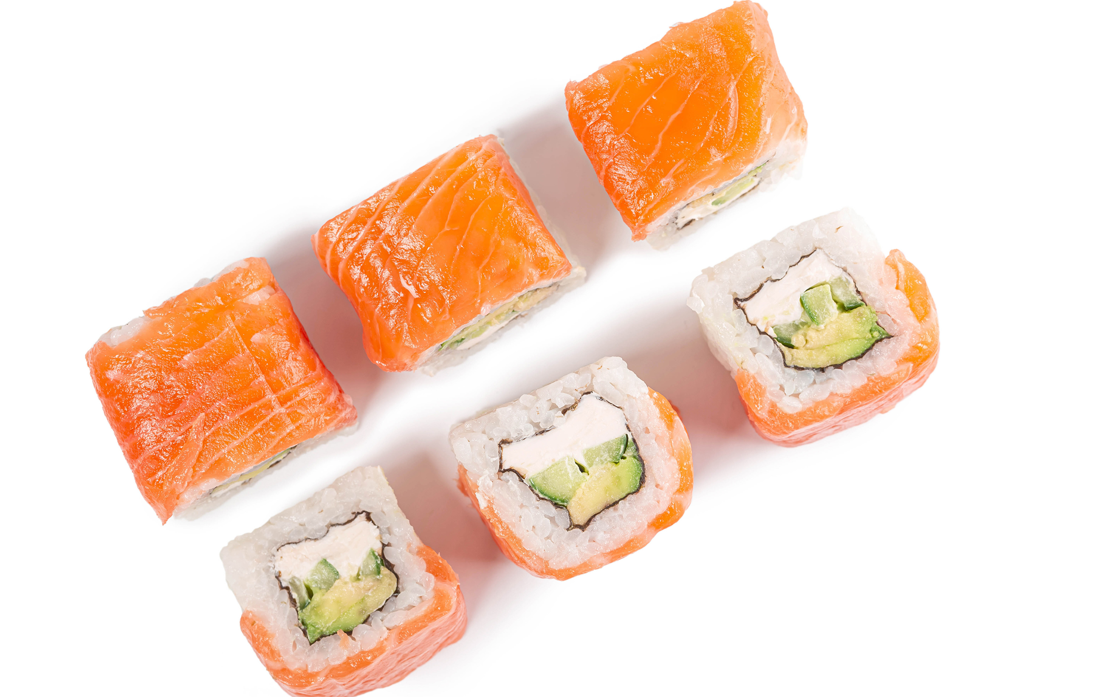 壁紙 3840x2400 寿司 魚料理 クローズアップ 白背景 食品 ダウンロード 写真