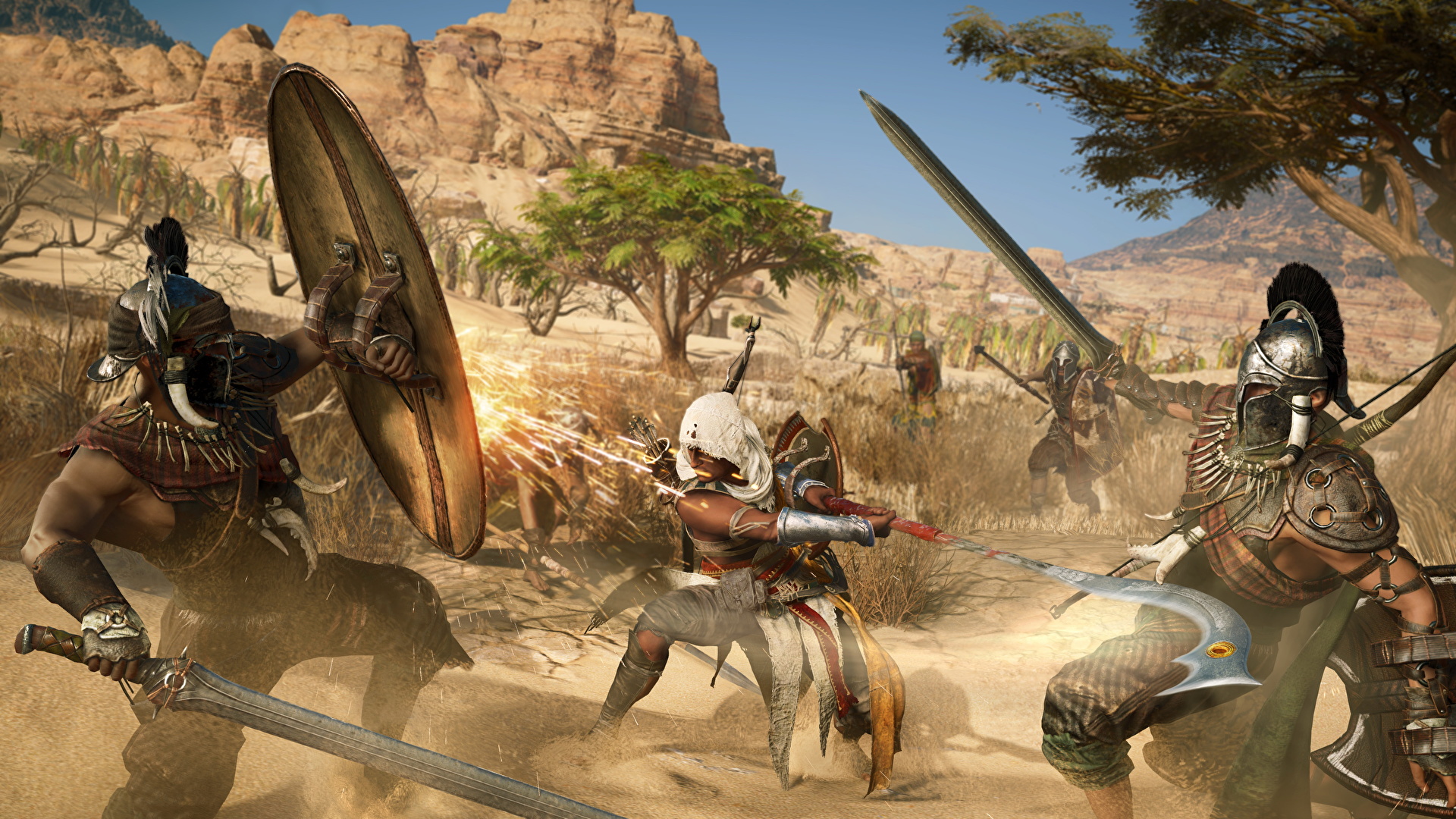 Images Assassin S Creed Origins Shield Swords Warriors 3d 1920x1080