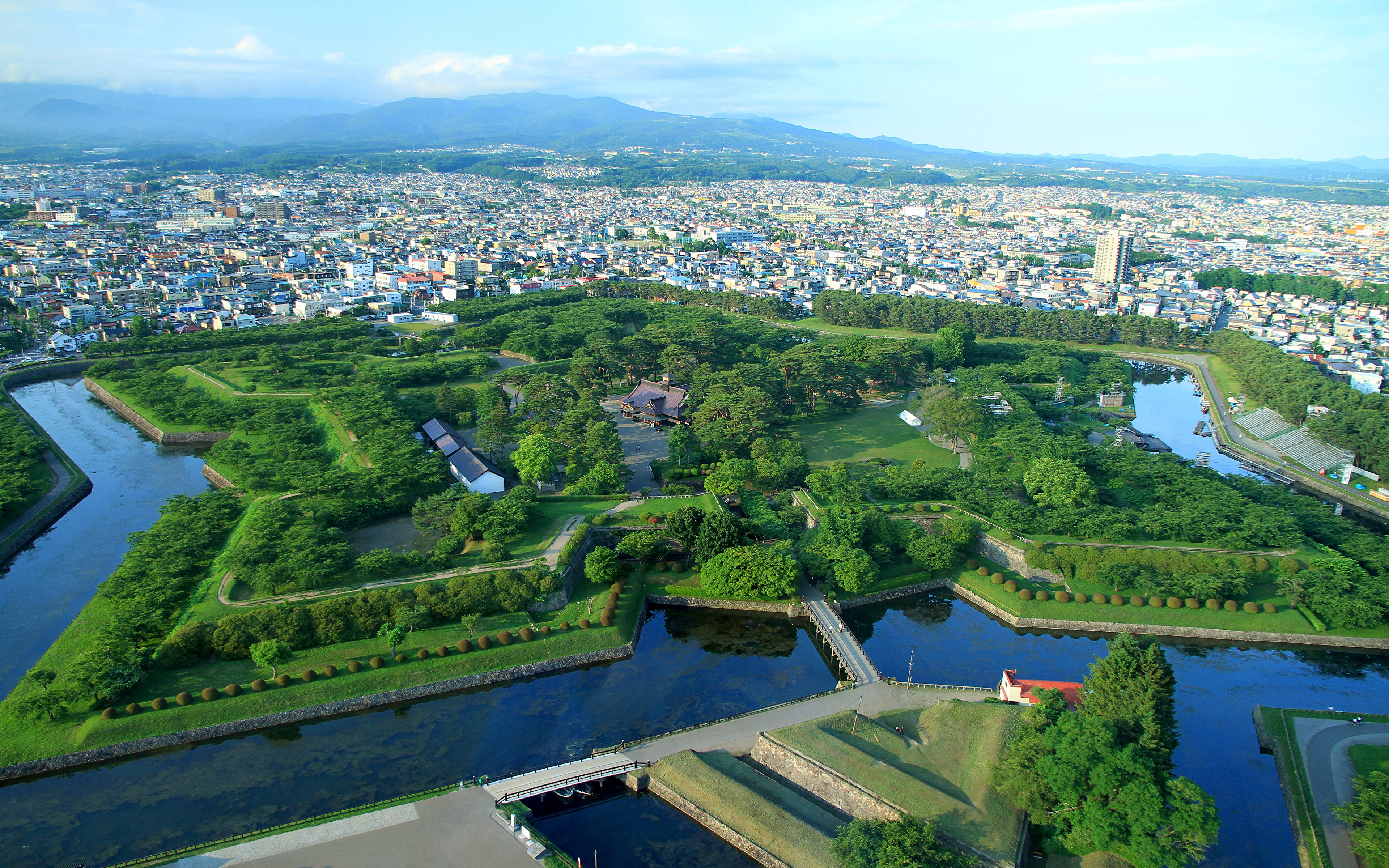 Фото Япония Hakodate Goryokaku Park-Fort парк Пруд Сверху 3840x2400