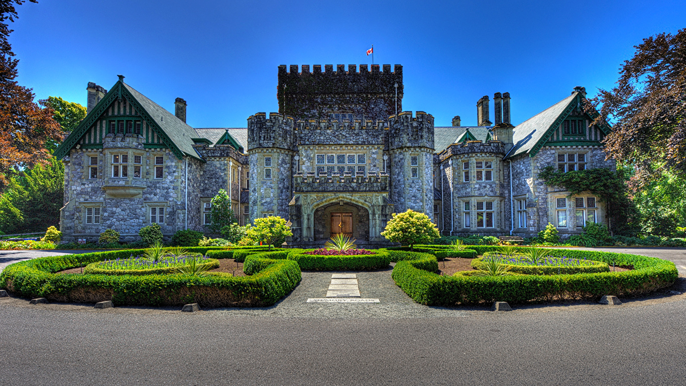 Photos Canada Hatley Castle Colwood HDRI castle Bush Cities 1366x768