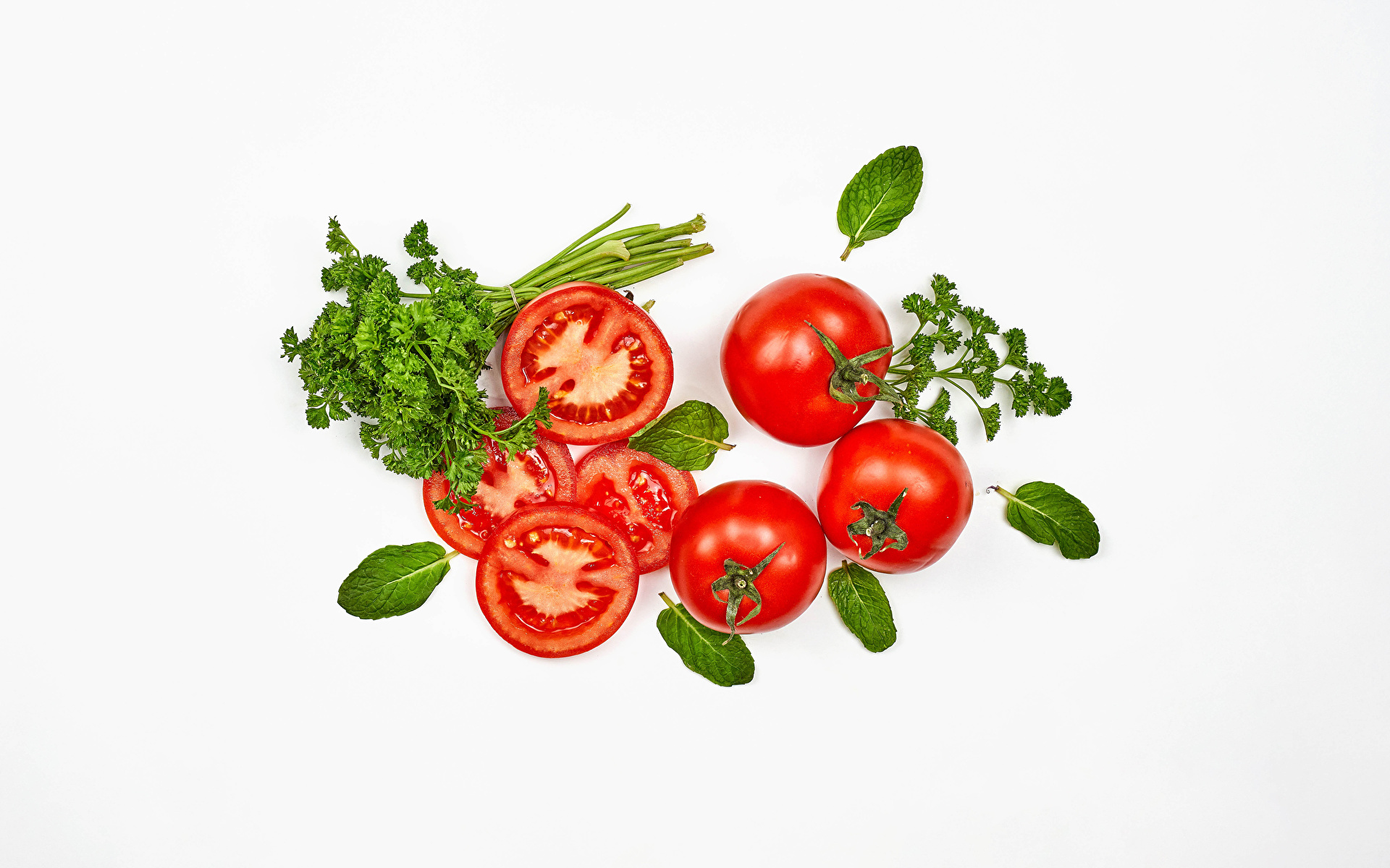 Picture Tomatoes Food Vegetables White background 1920x1200