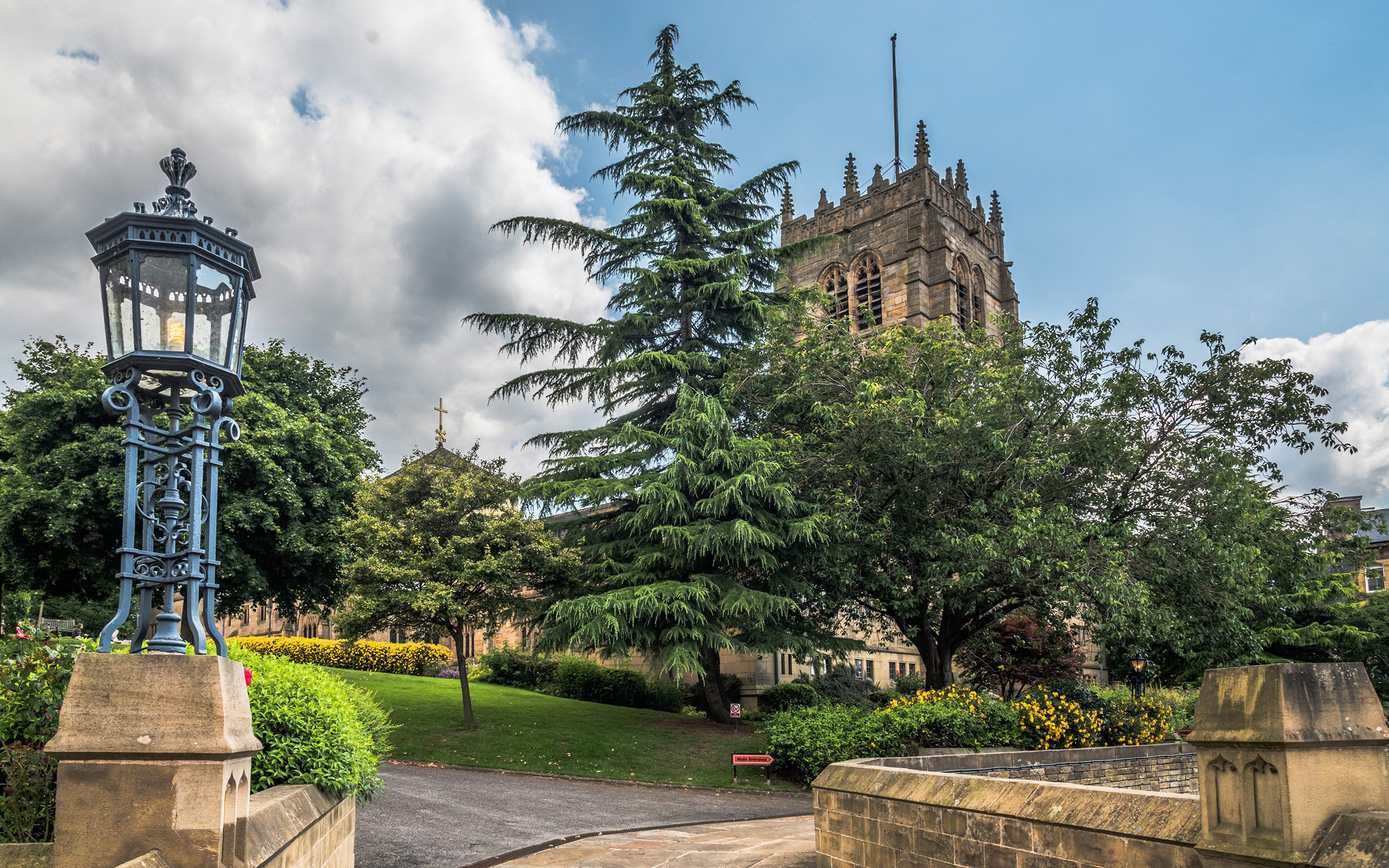 Foto Katedral England Bradford Gatubelysning stad Träd 3840x2400 Städer