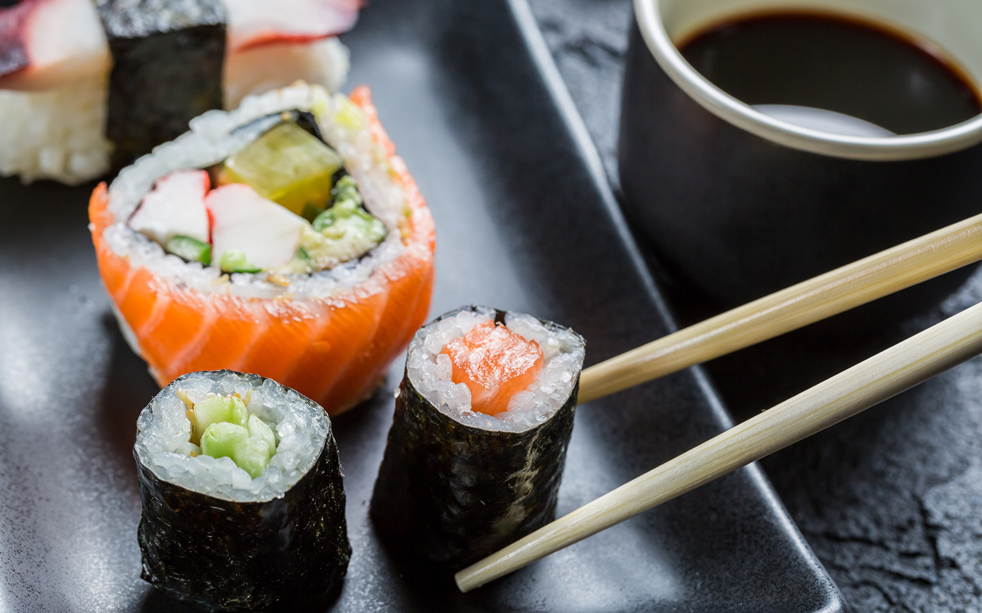 Afbeelding Eetstokjes Sushi Rijst 1920x1200