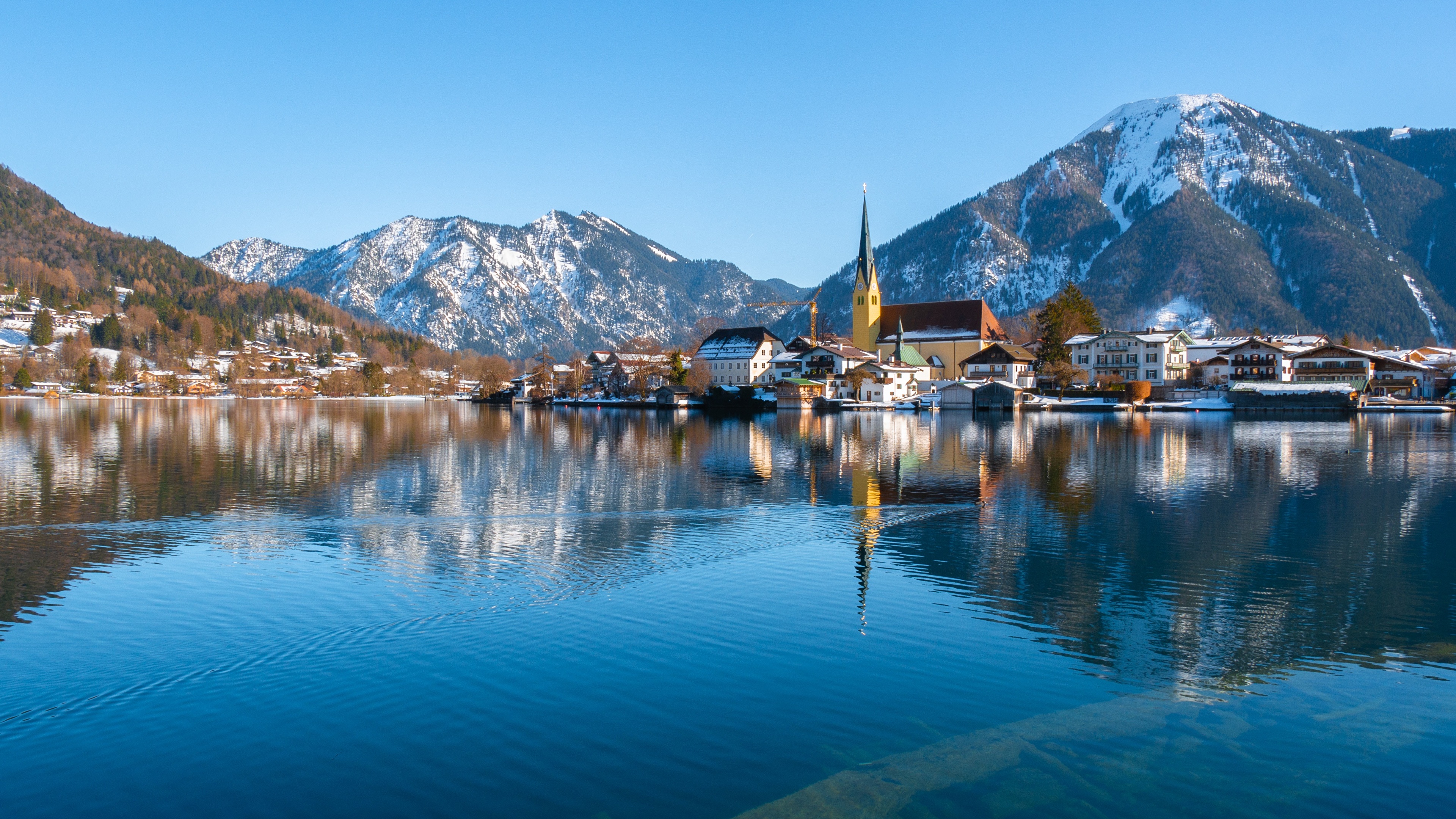 壁紙 3840x2160 ドイツ 山 湖 Tegernsee Rottach Egern