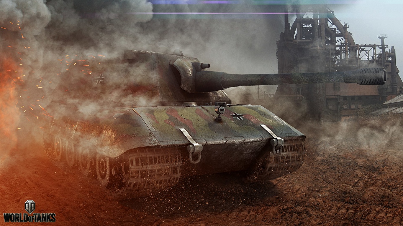 Fondos De Pantalla 1366x768 World Of Tanks Tanque E100 Humo Juegos 3d Graficos Descargar Imagenes