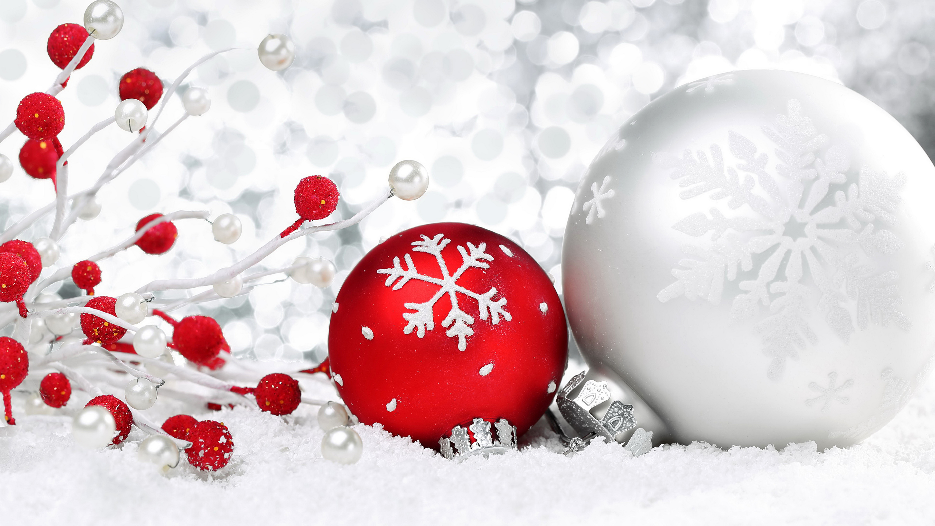 Wallpaper Christmas Snowflakes Snow Balls Holidays 3840x2160