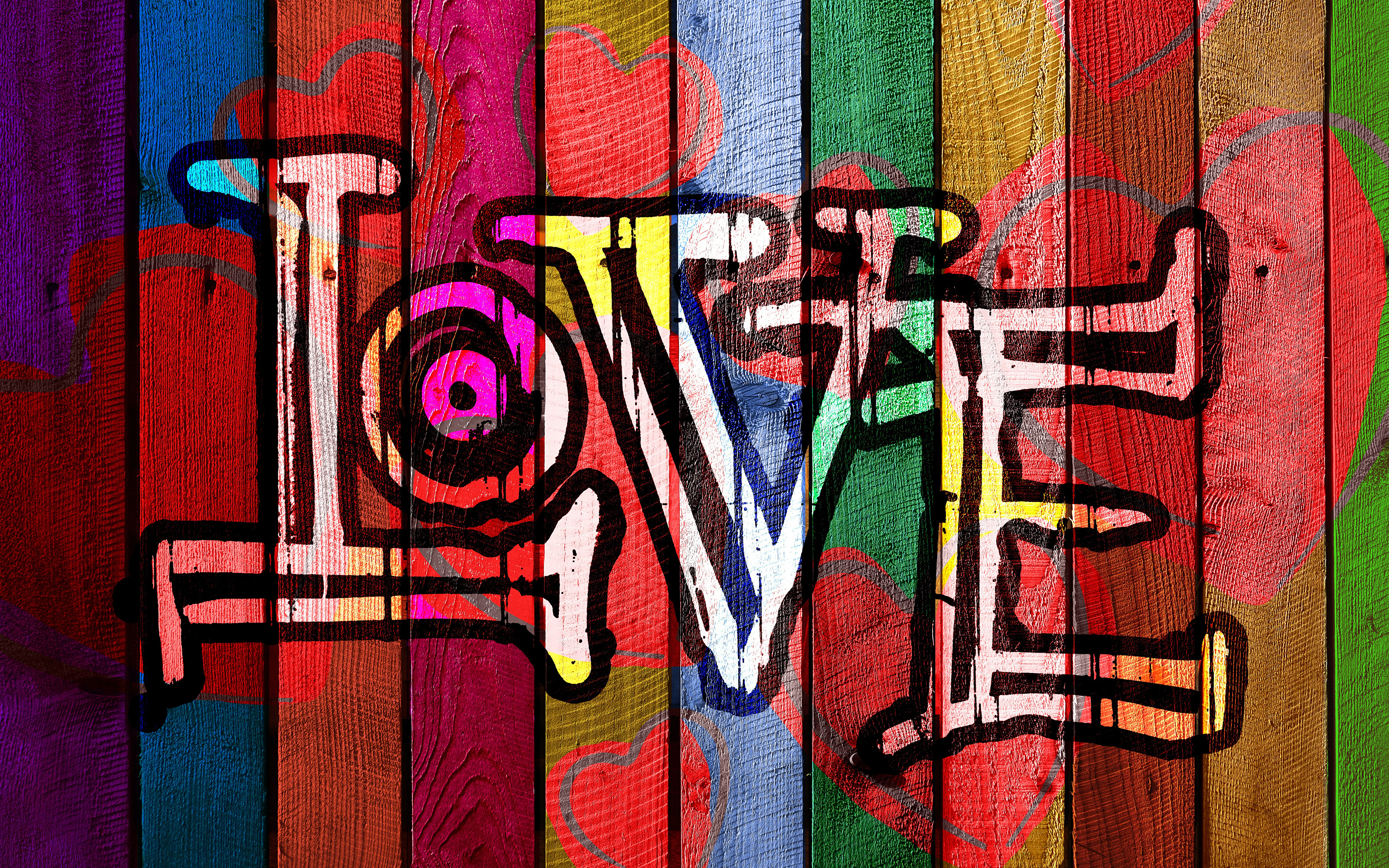 Bilder englischer Herz Liebe text Graffiti Bretter 3840x2400 Englisch englische englisches Wort