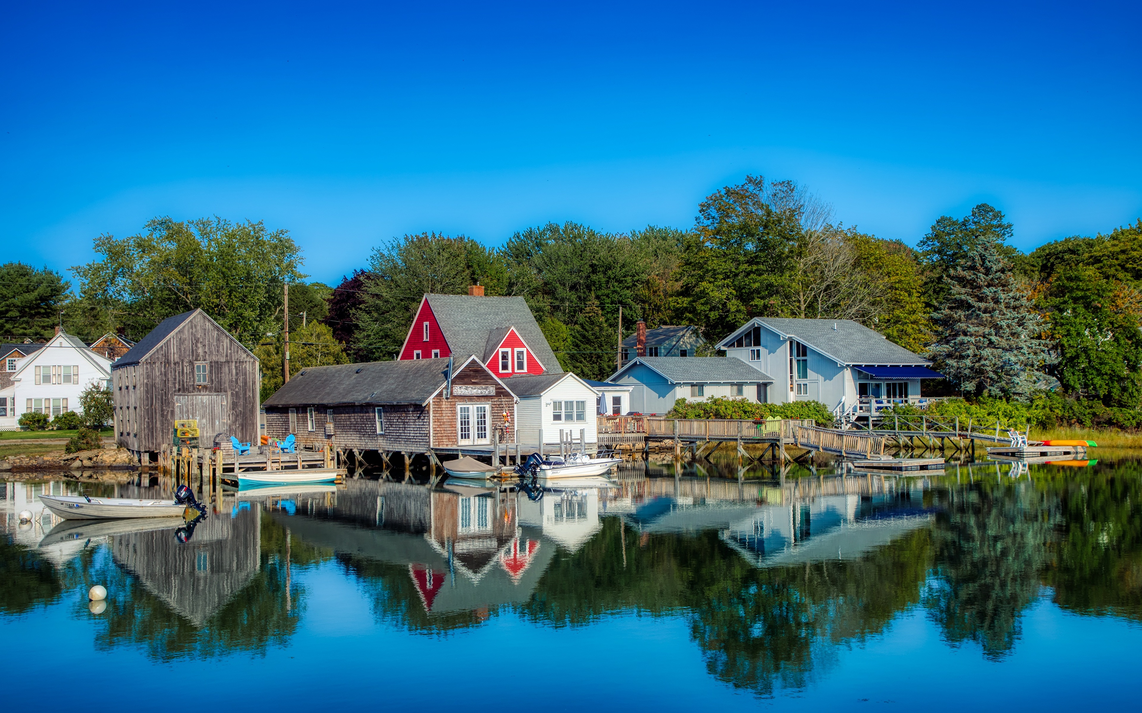 Фото америка поселок Kennebunkport, Maine Лодки Причалы 3840x2400