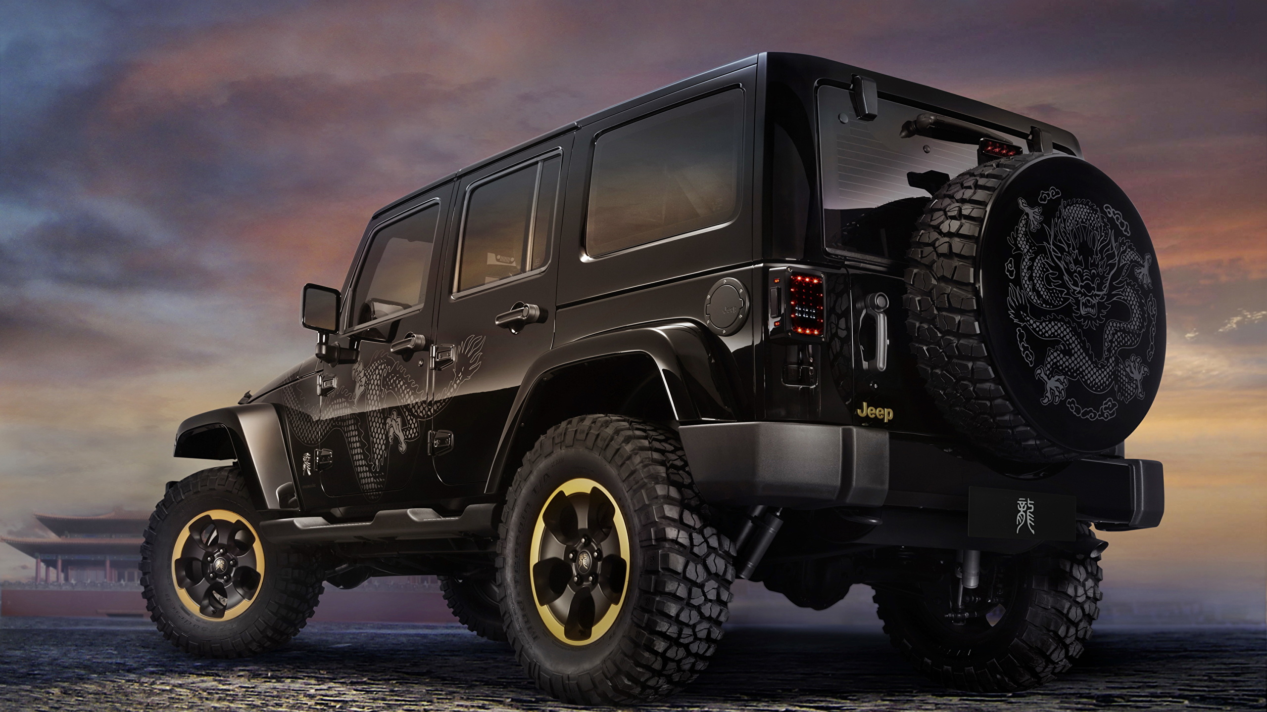 Обои для рабочего стола Джип 2012 Wrangler Dragon черная 2560x1440