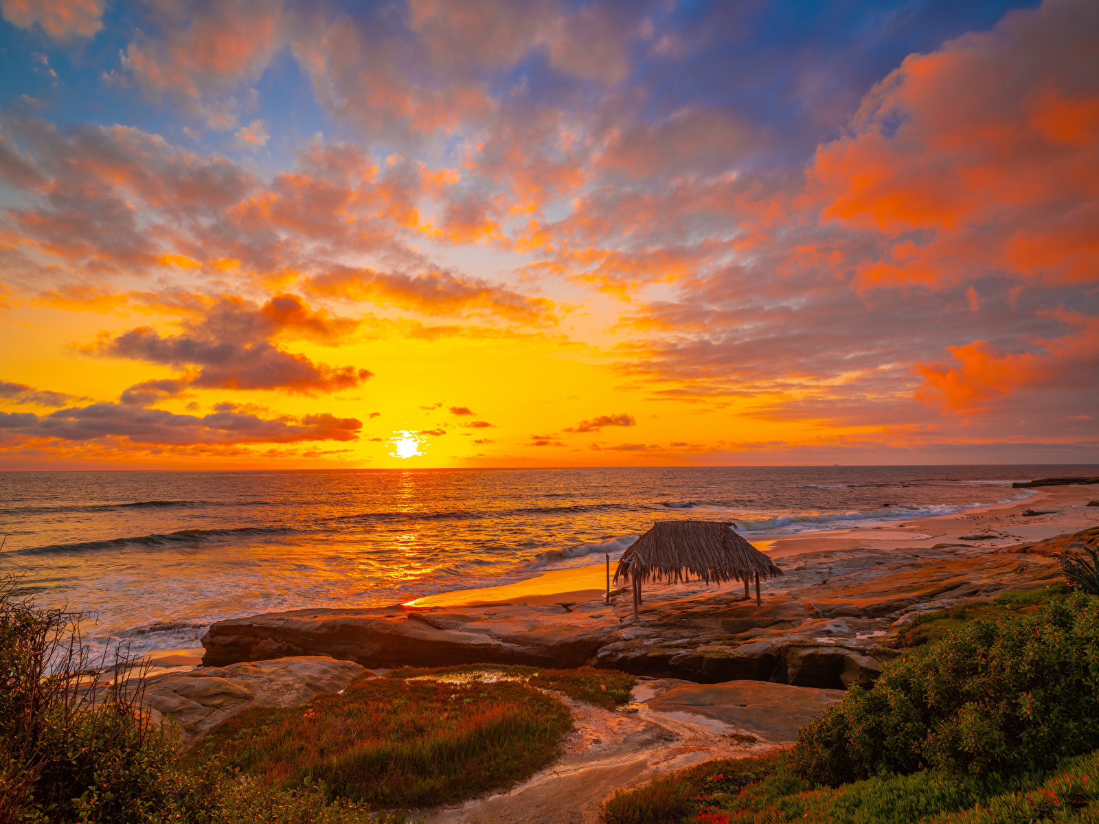壁紙 1600x10 アメリカ合衆国 海岸 朝焼けと日没 風景写真 空 波 海 Winandsea Beach La Jolla カリフォルニア州 雲 自然 ダウンロード 写真