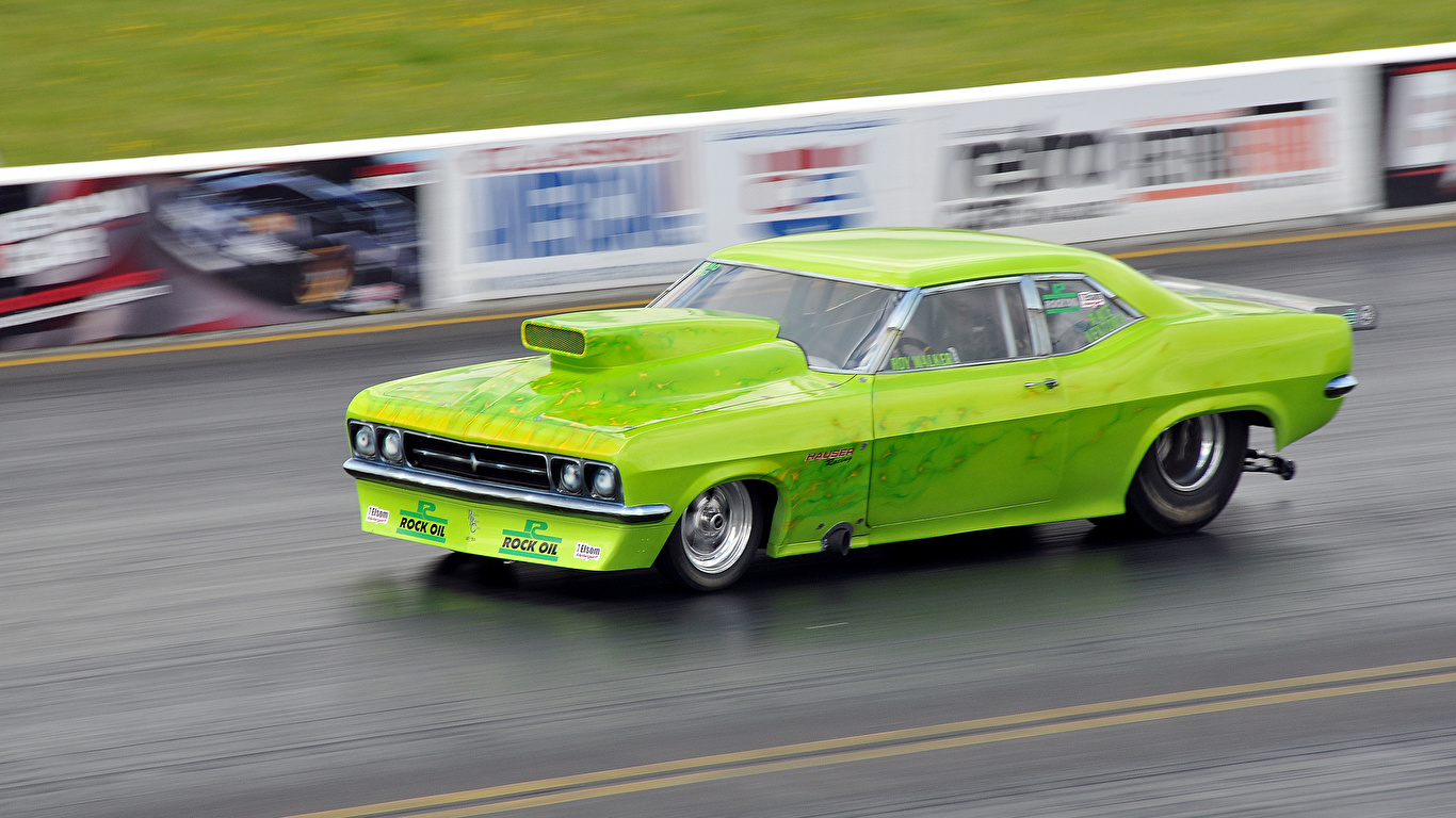 Фотографии Тюнинг drag racing Muscle car салатовые Движение 1366x768