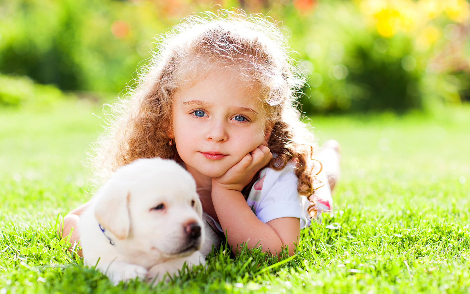 快乐的小女孩在家里拥抱她的金毛猎犬。照片摄影图片_ID:335371104-Veer图库