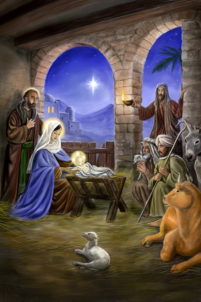 Skrivebordsbakgrunn en mann Baby Jesus, The Nativity Scene Religion 640x960 til Mobilen Menn