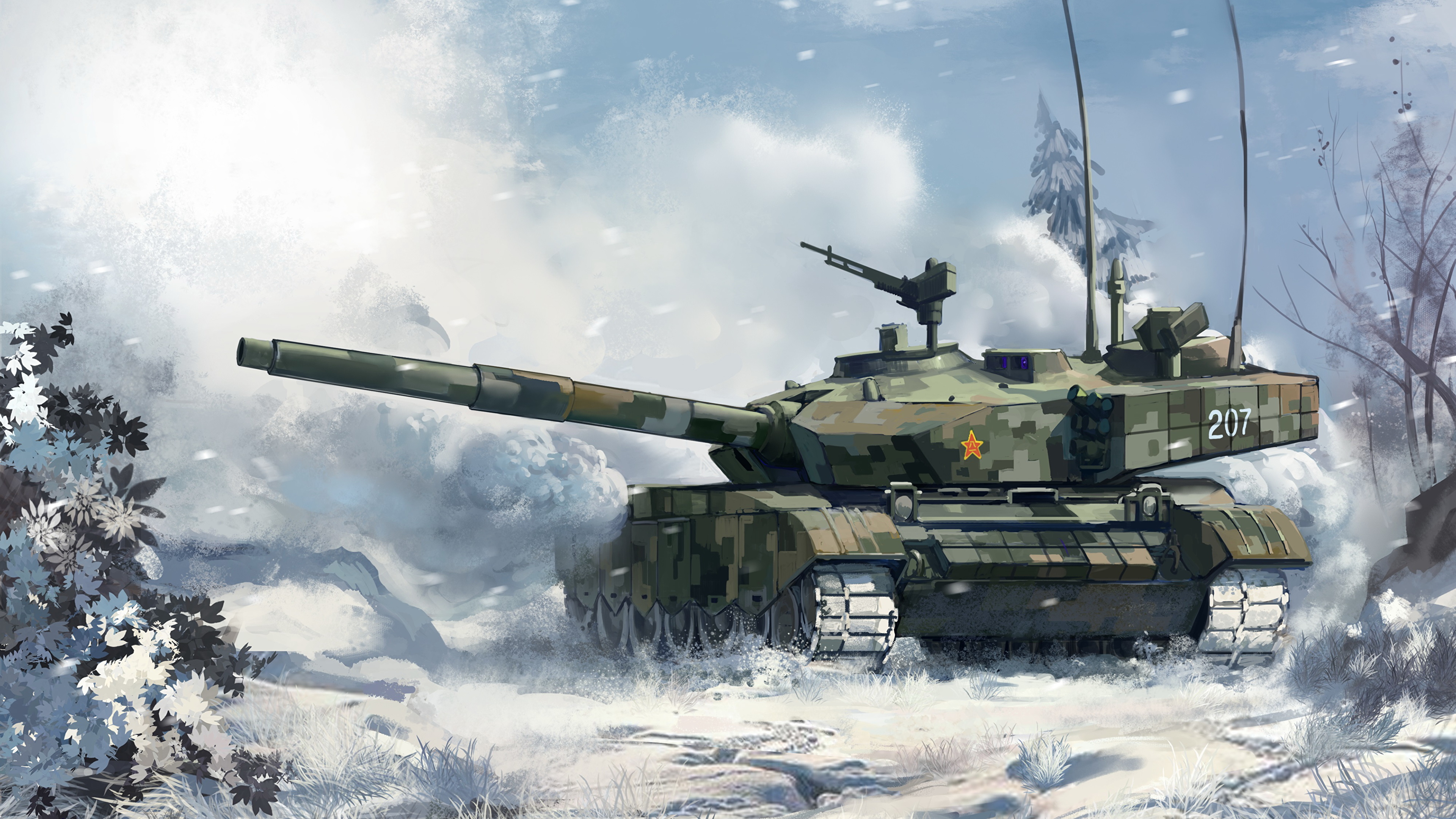 壁紙 3840x2160 戦車 描かれた壁紙 Type 99 雪 陸軍 ダウンロード 写真