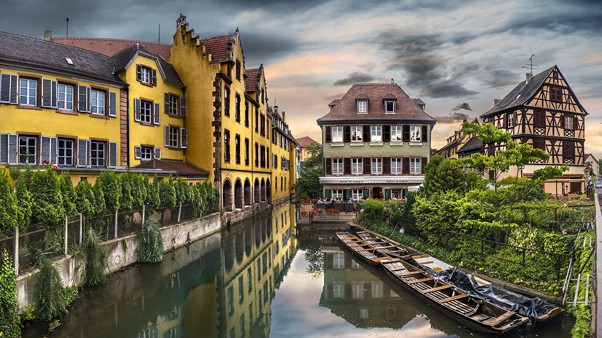 Картинка Германия Colmar река Дома Города 1920x1080