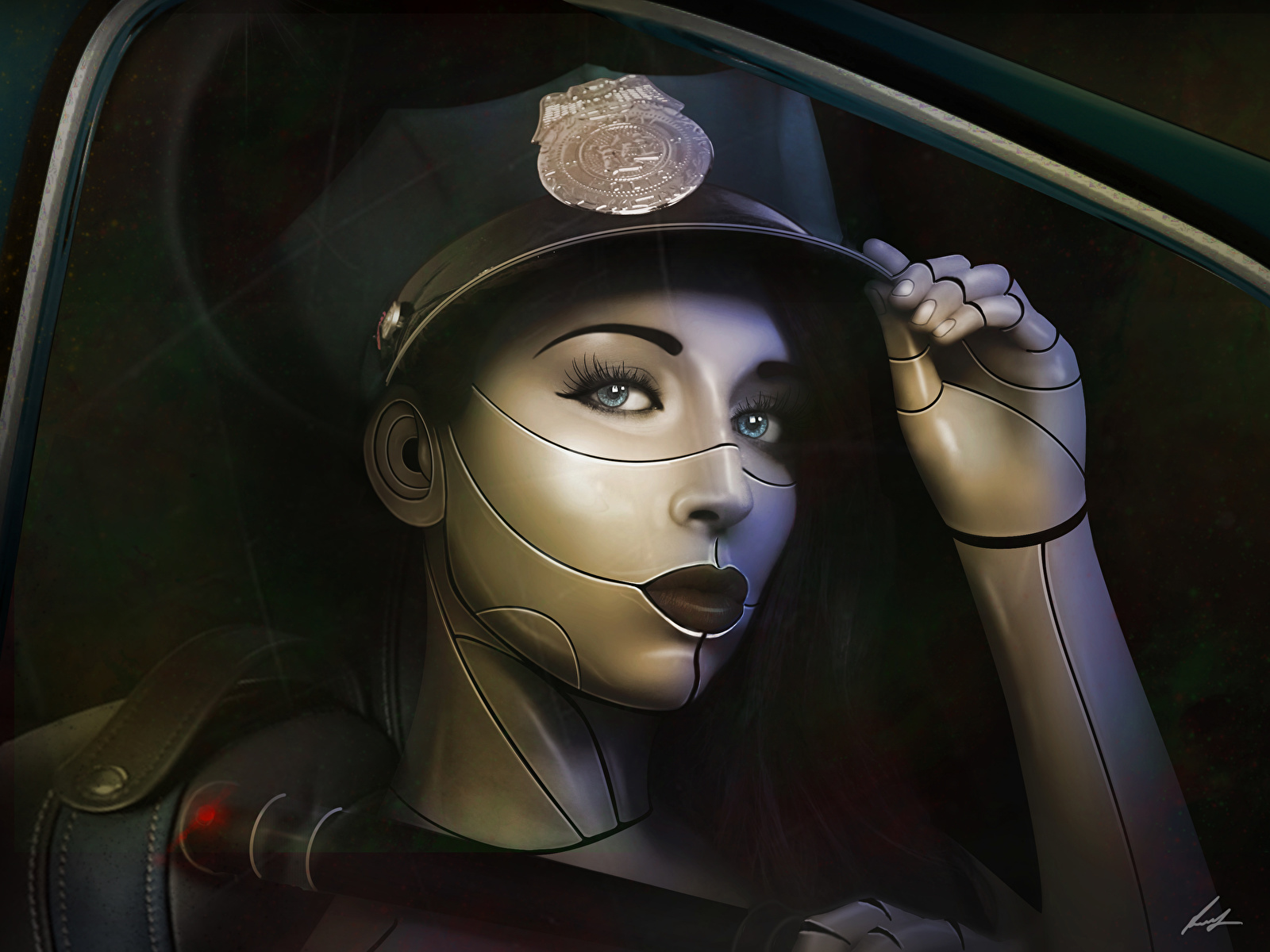 壁紙 1600x10 テクニクスファンタジー ロボット 警察 帽子 顔 凝視 ファンタジー 少女 ダウンロード 写真