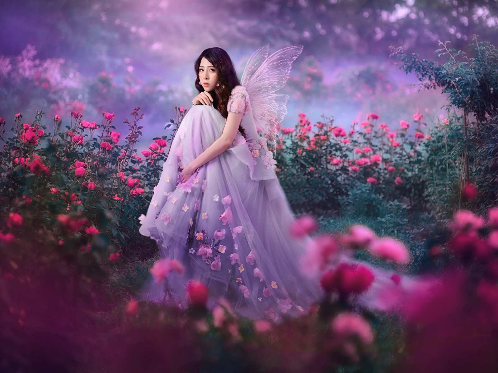 Picture Fairies Roses female Fantasy Asiatic Sitting frock 1600x1200