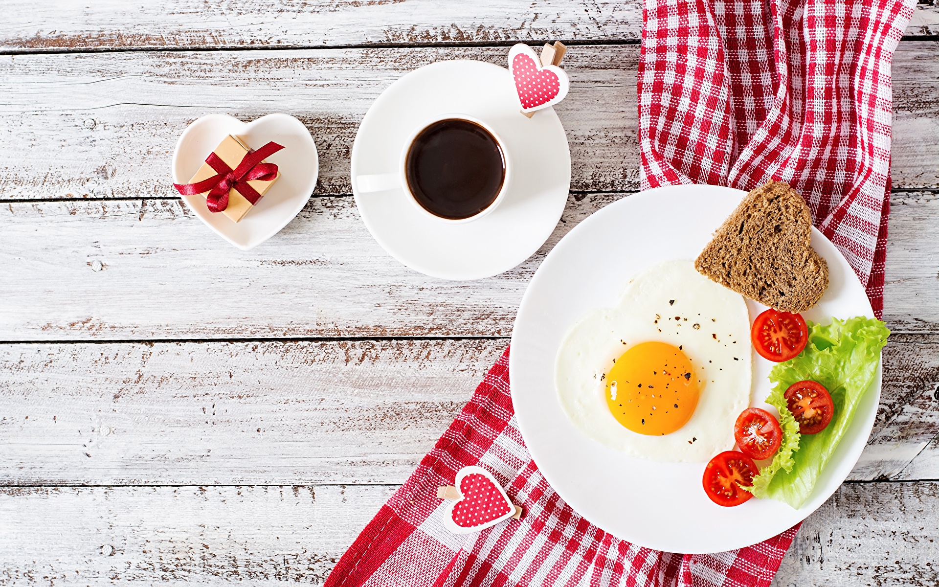 Wallpaper Valentine's Day Heart Fried egg Coffee Breakfast 1920x1200