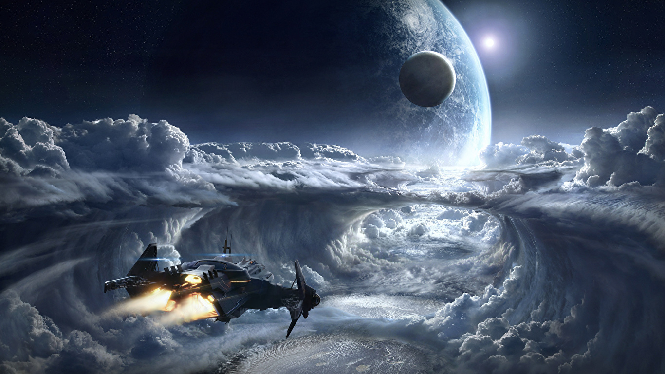 壁紙 1366x768 Star Citizen 船 惑星 雲 ゲーム 宇宙空間 ファンタジー ダウンロード 写真