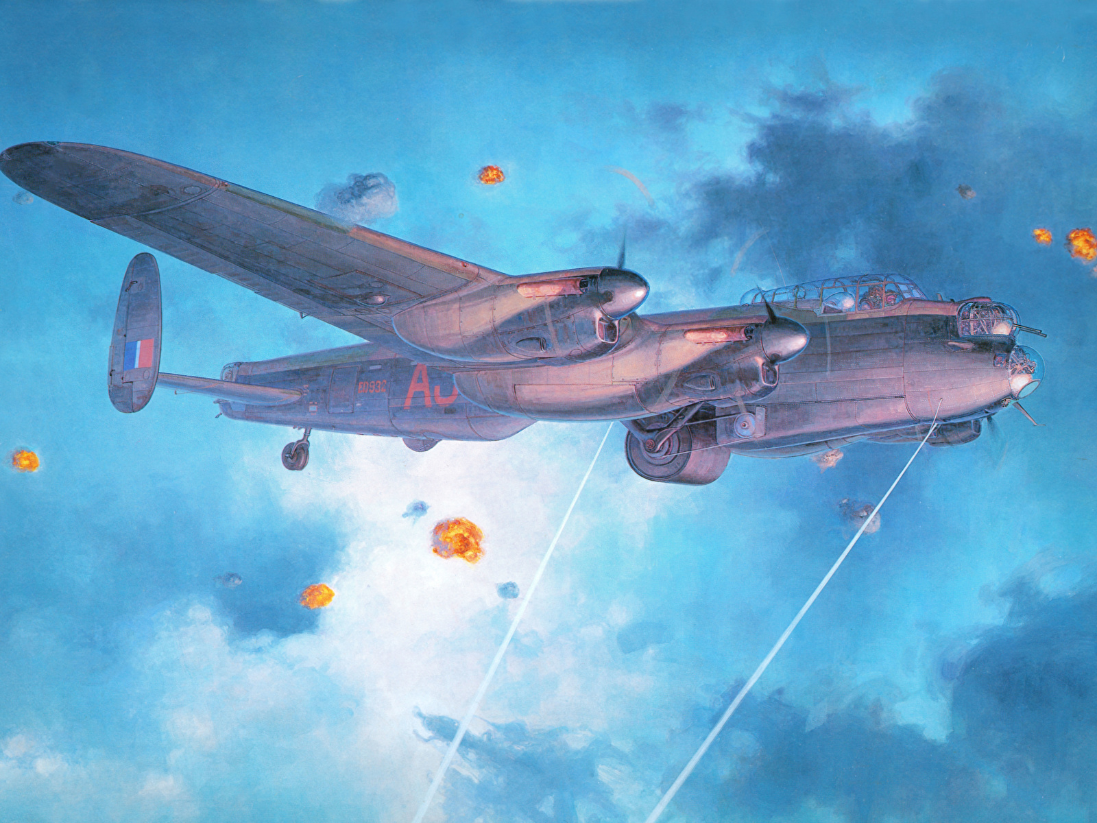 Images Airplane Lancaster B Mk.3 Dambusters Painting Art 1600x1200