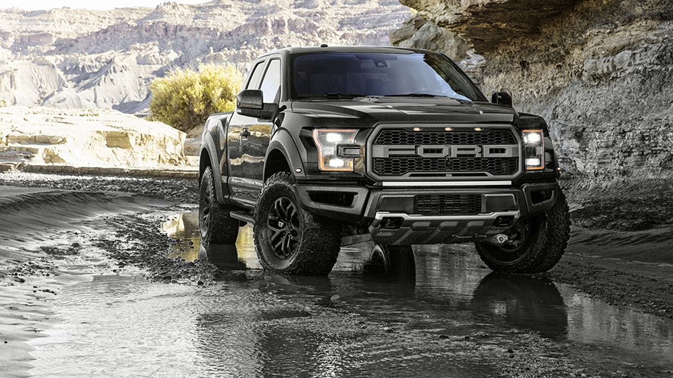 Photo Ford F 150 Raptor Black Cars Front 1366x768