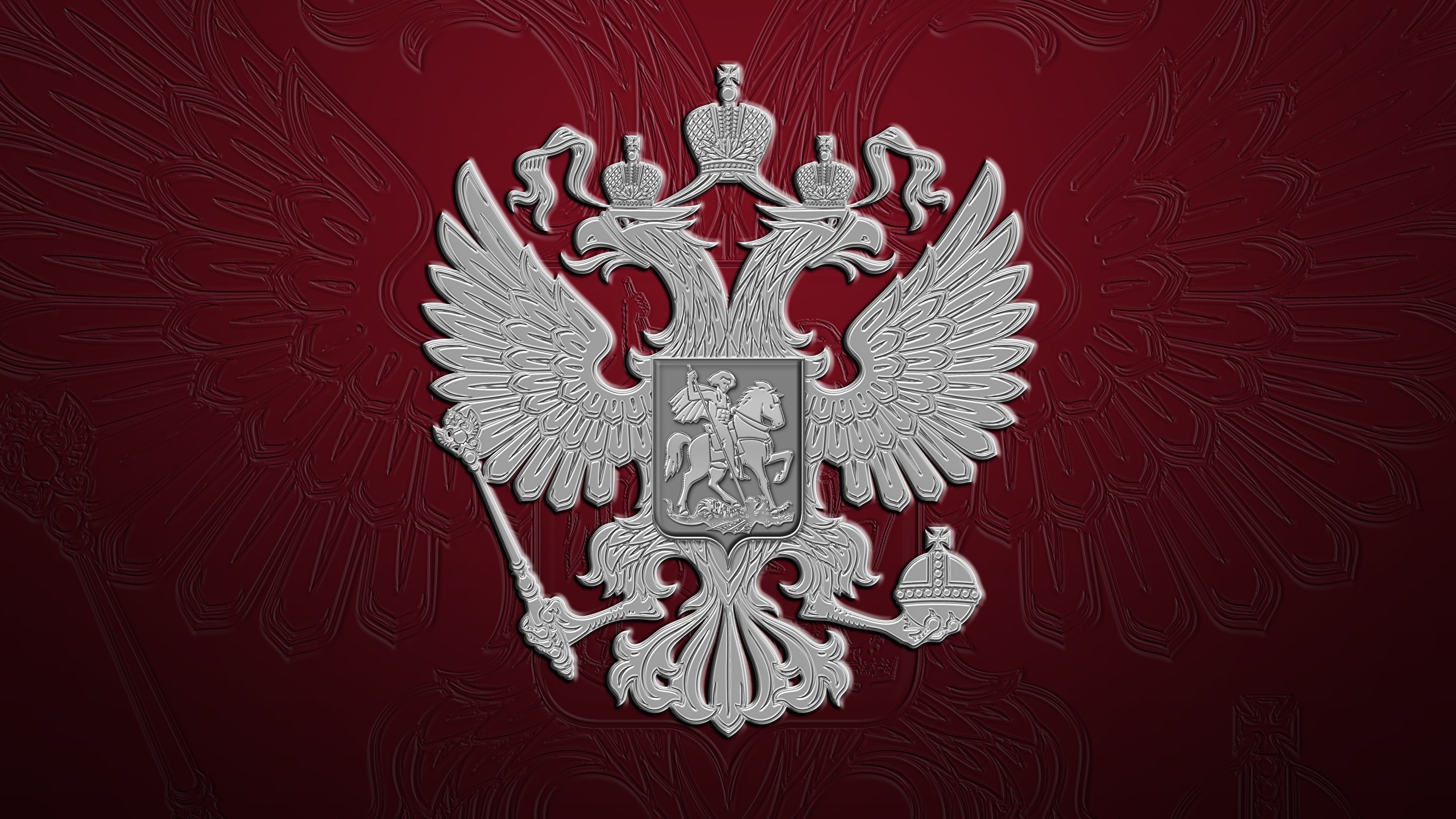 Photo Russia Russian Coat of arms Double-headed eagle Red 2560x1440