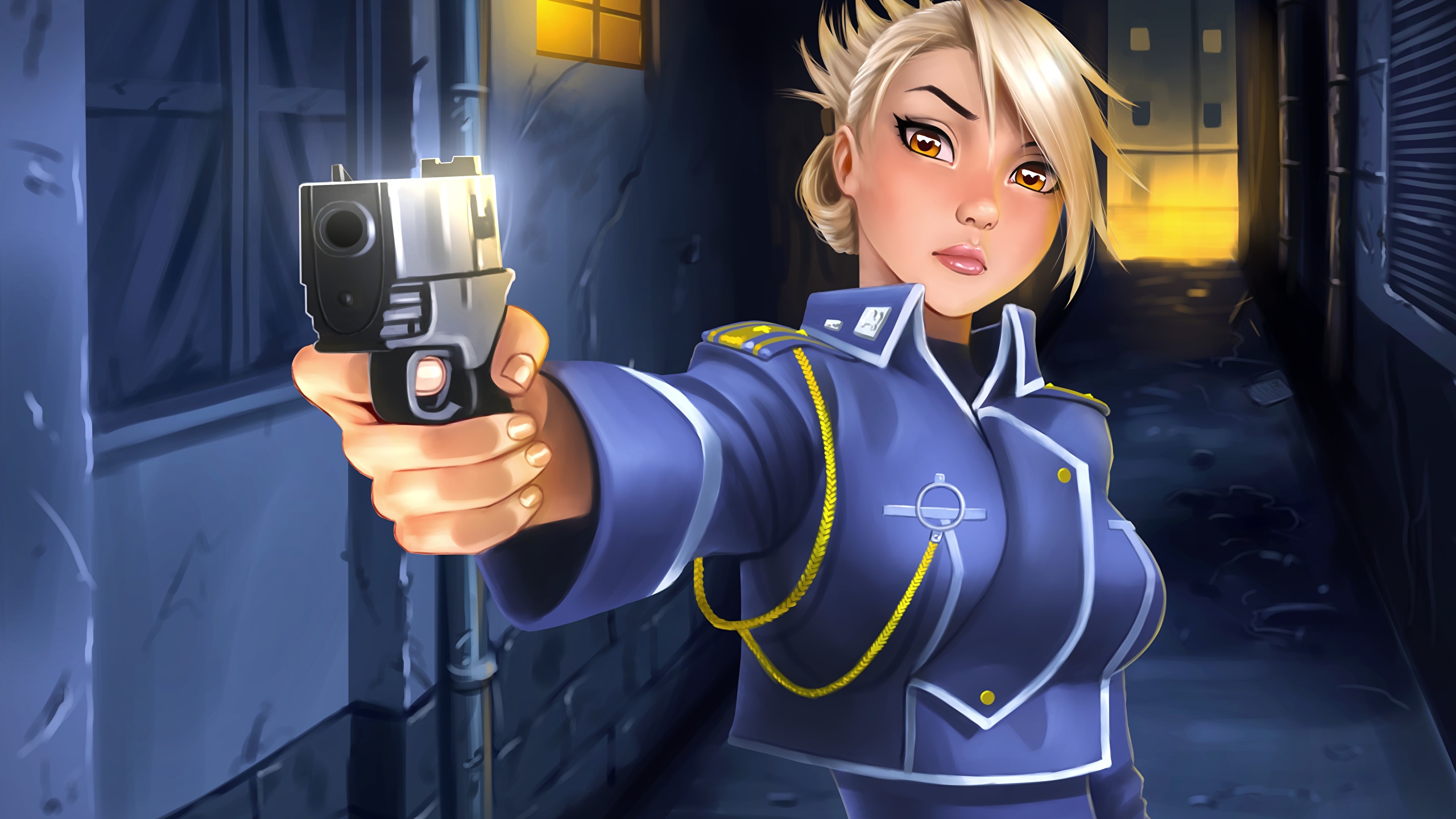 Фото девушка Стальной алхимик Пистолеты Riza Hawkeye Fan 2560x1440