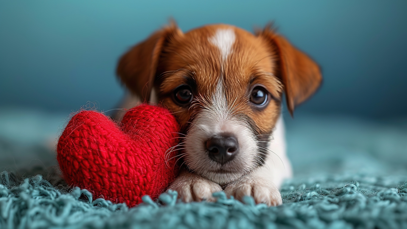 Photos puppies Jack Russell terrier dog Heart Staring 1366x768