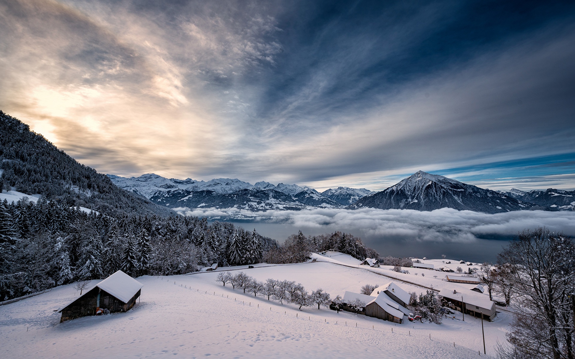 Photo Alps Switzerland Thunersee Winter Nature mountain 1920x1200