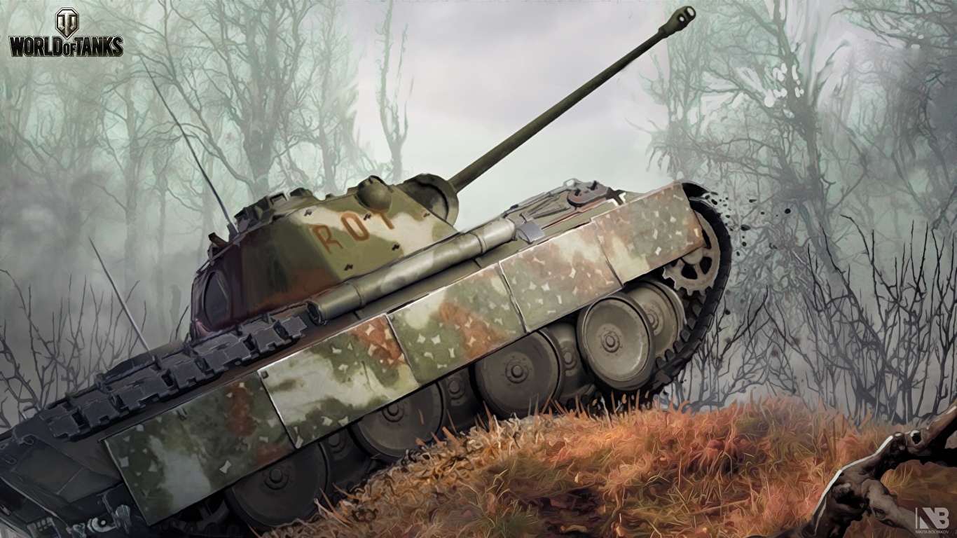 Image WOT Nikita Bolyakov Tanks PzKpfw V Panther Games 1366x768