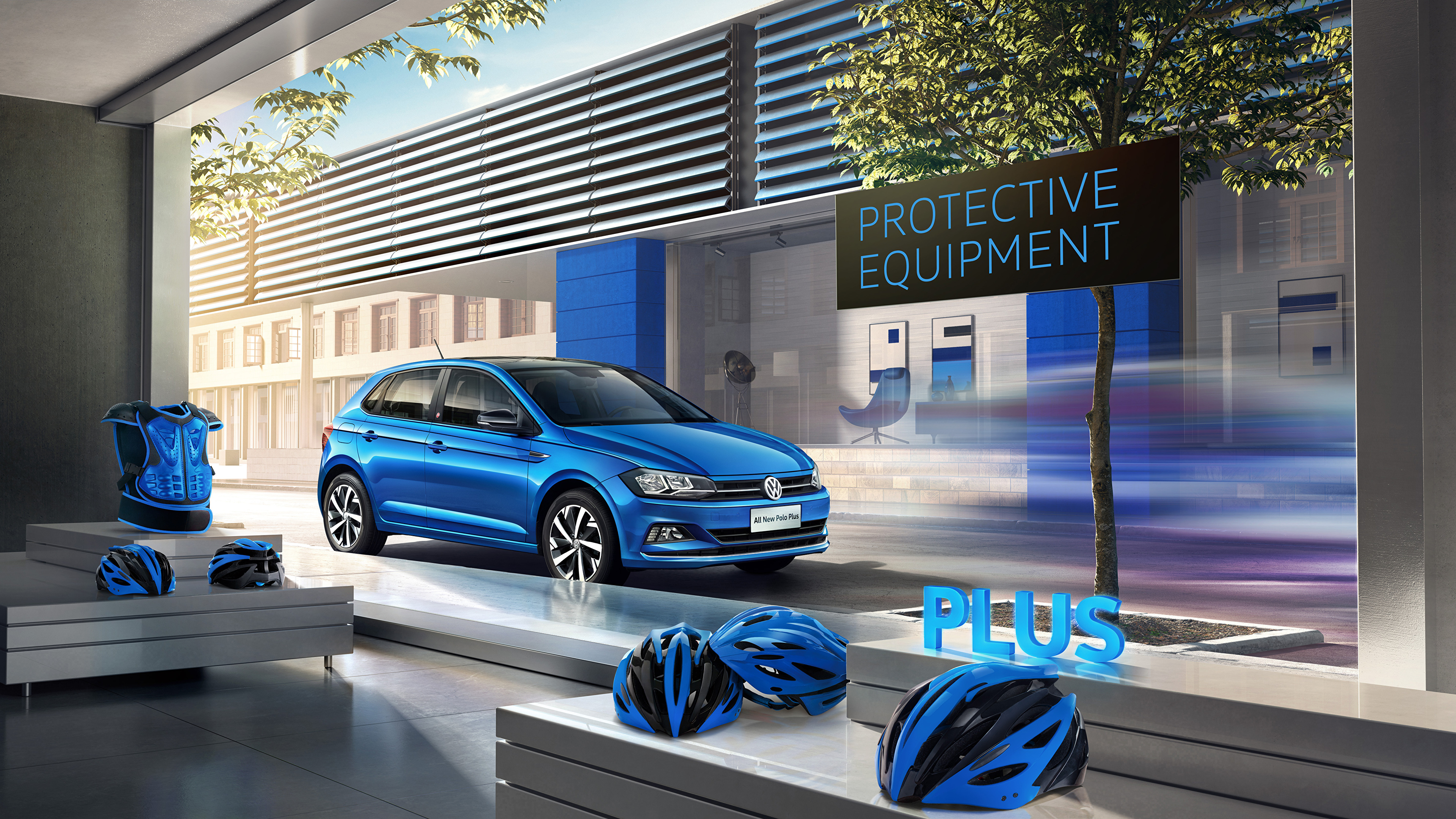 Achtergronden Volkswagen 2019-20 Polo Plus Lichtblauw automobiel 3840x2160 Auto auto's