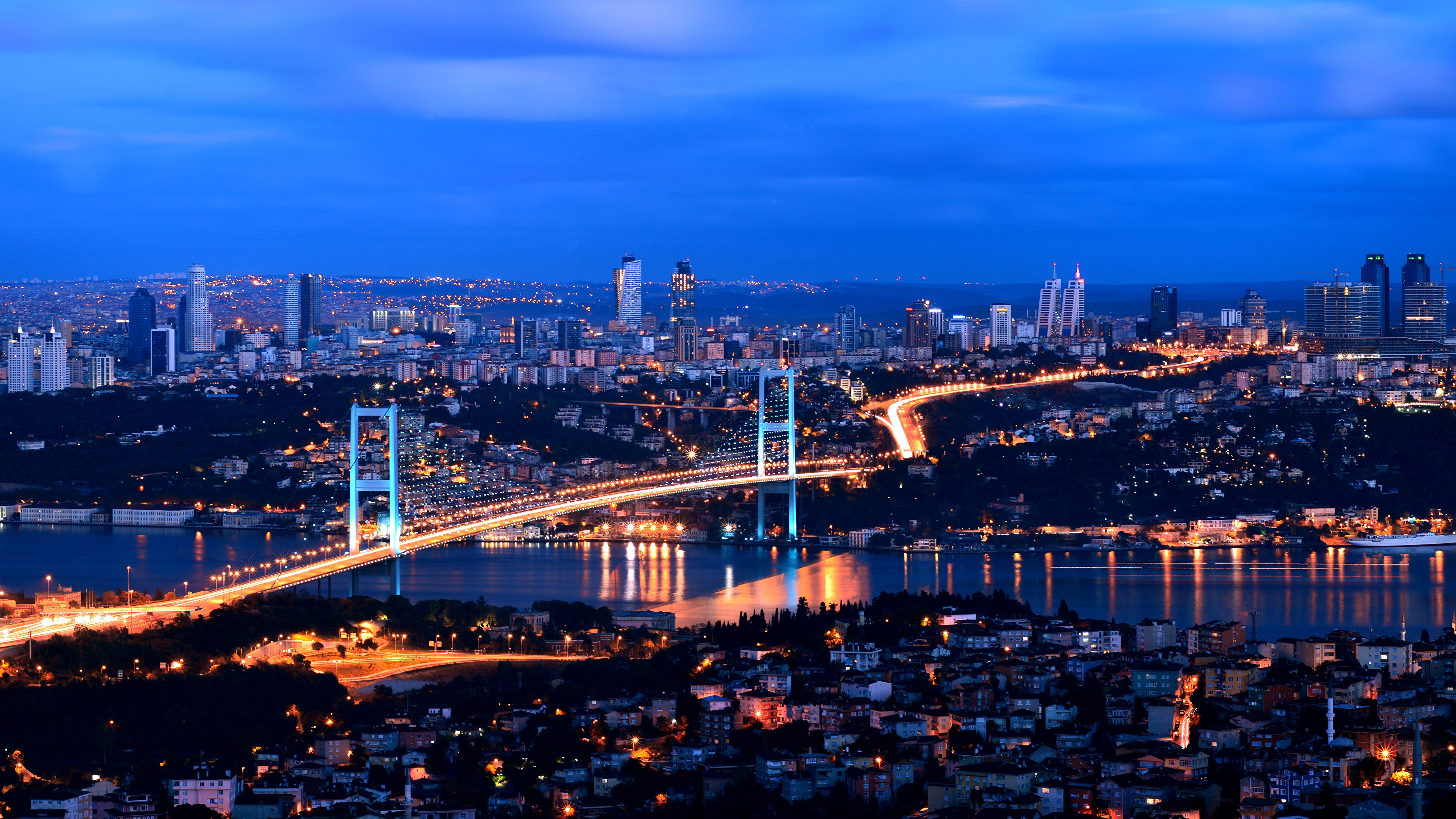 Photo Istanbul Turkey Megapolis bridge night time Houses 3840x2160