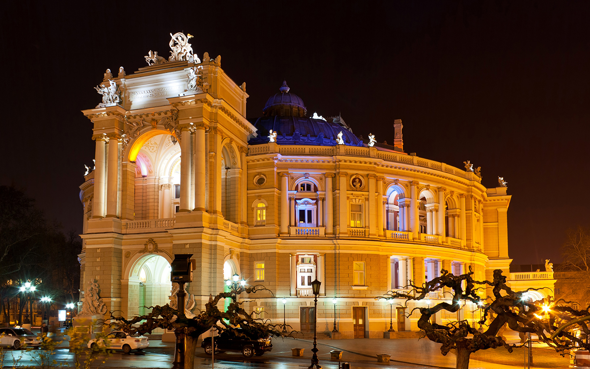 Picture Ukraine Odessa Night Street lights Houses Cities 1920x1200