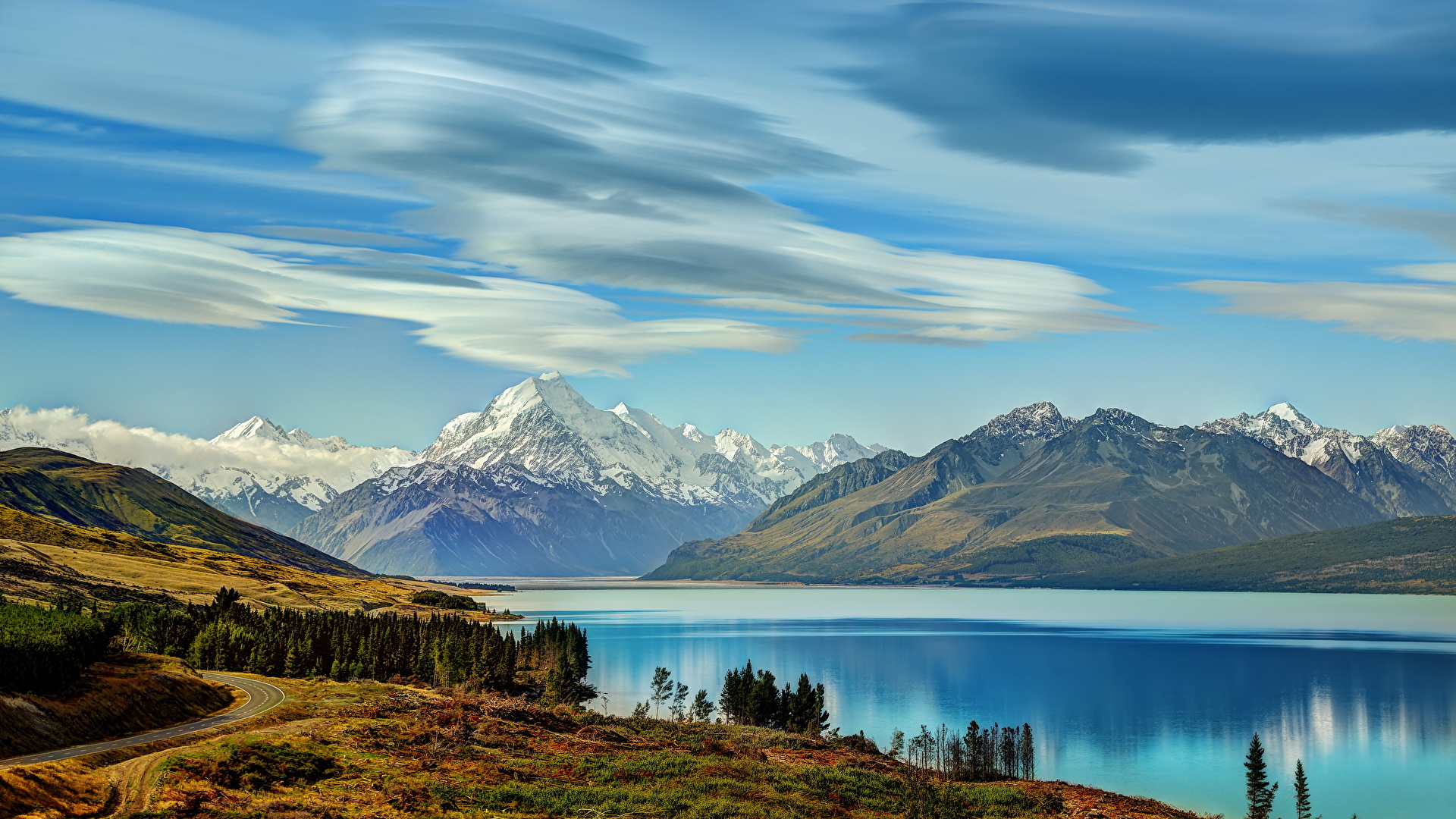 壁紙 19x1080 湖泊 新西兰 山 風景攝影 Pukaki 大自然 下载 照片