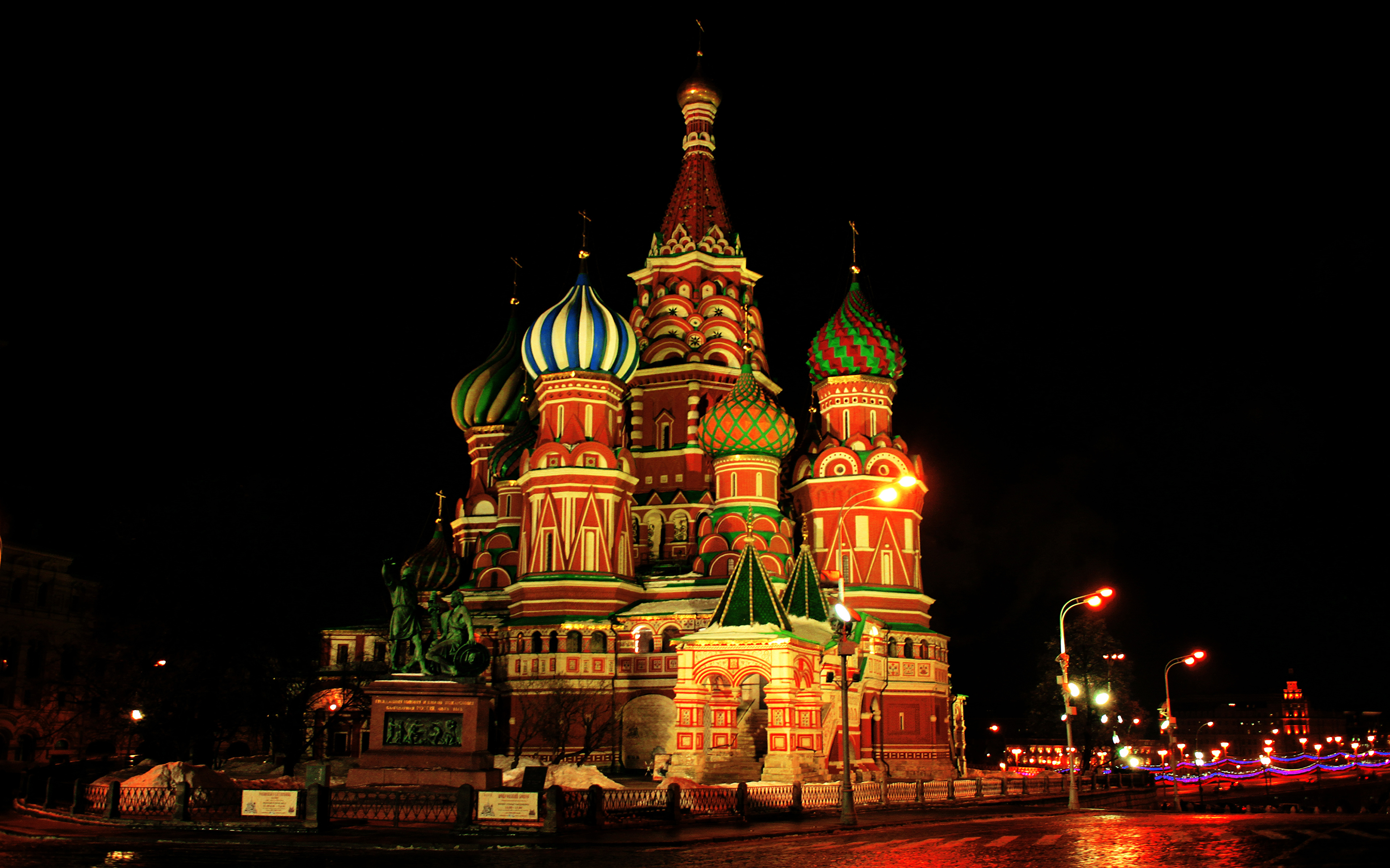 Photos Moscow Russia Saint Basil&amp;#39;s Cathedral Temples night 3840x2400