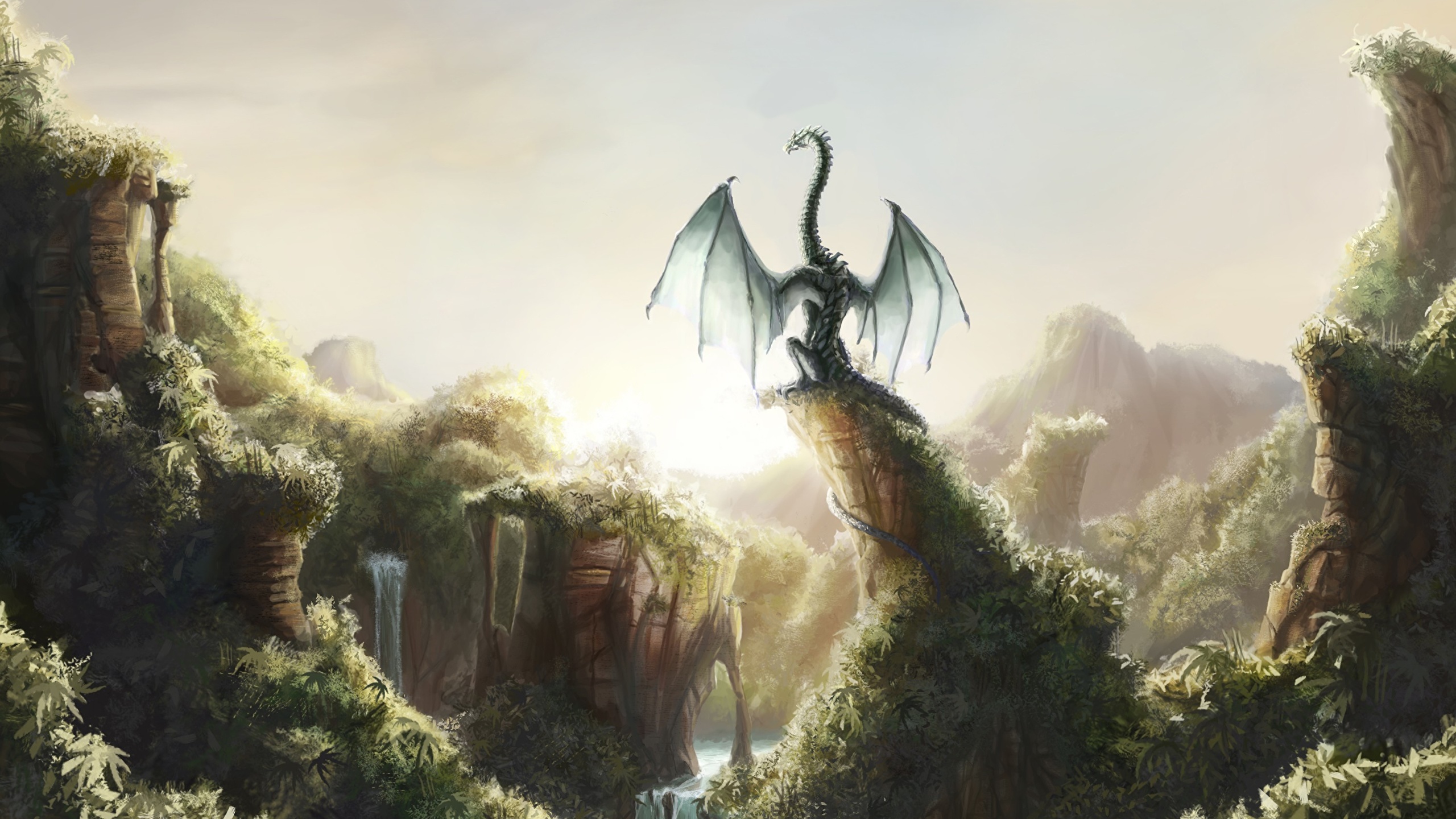 壁紙 2560x1440 ドラゴン 幻想的な世界 ファンタジー ダウンロード 写真