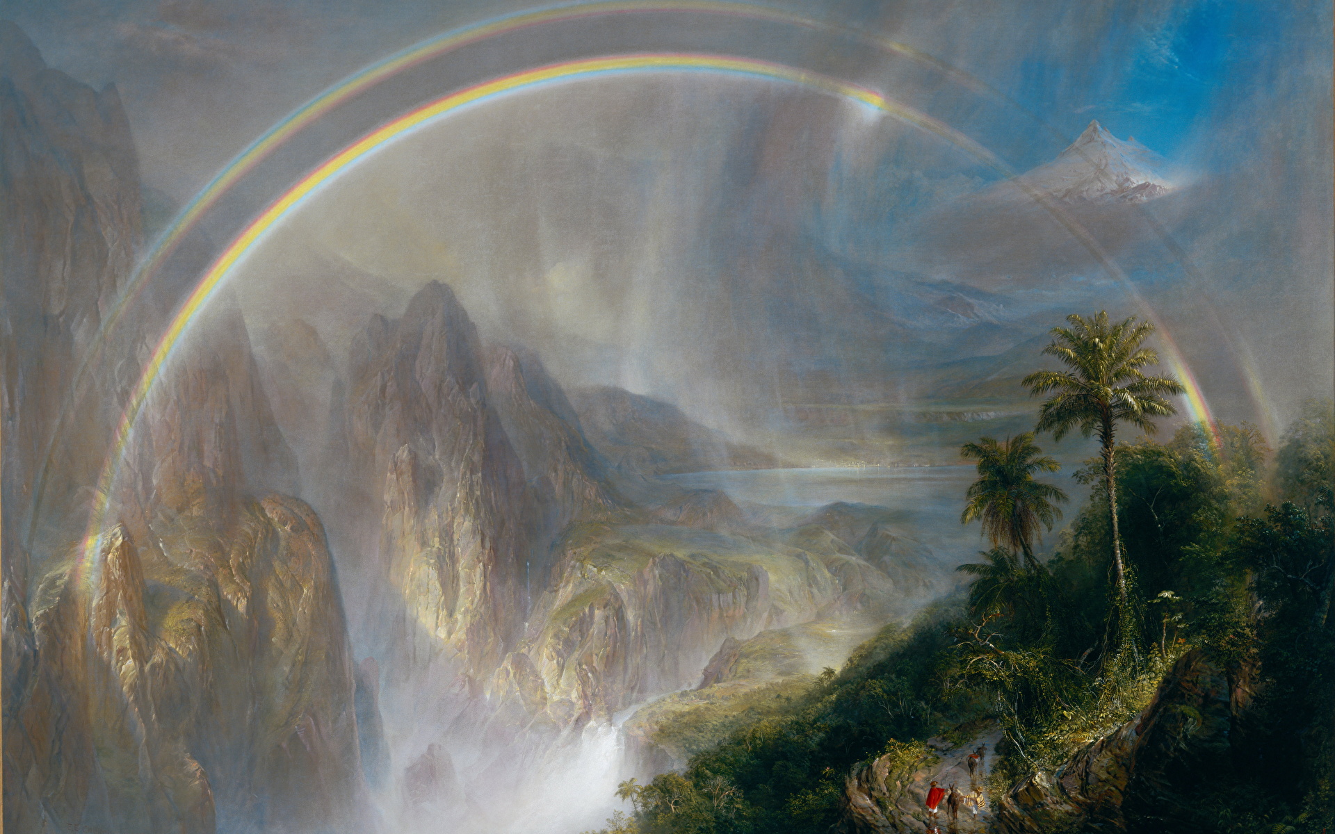 1920x1200、山、絵画、Frederic Edwin Church, Rainy Season in the Tropics、虹、自然、
