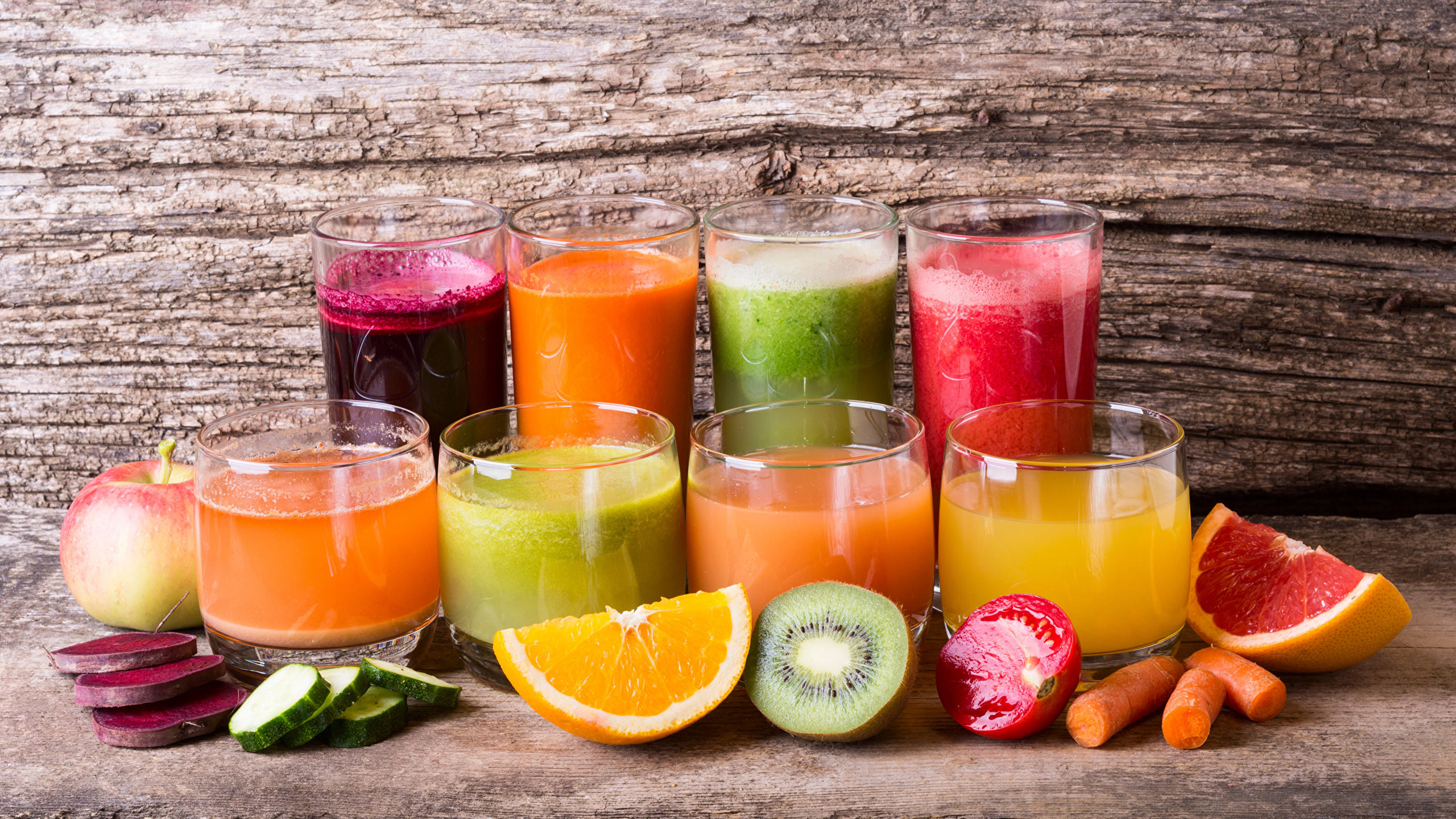 Papeis de parede 2560x1440 Bebida Suco Hortaliça Frutas Smoothie Copo