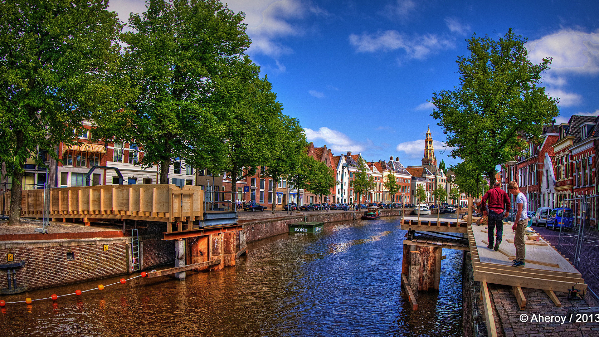 壁紙 19x1080 オランダ フローニンゲン ハイダイナミックレンジ合成 運河 都市 ダウンロード 写真