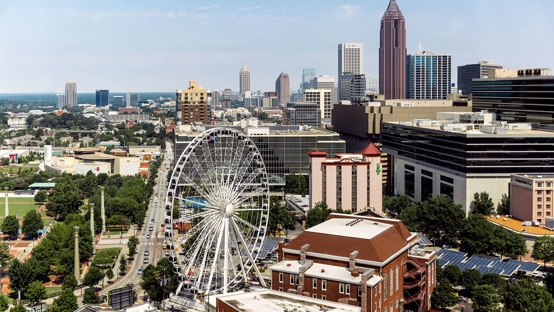 Фотографии США downtown, atlanta, georgia Колесо обозрения 1920x1080