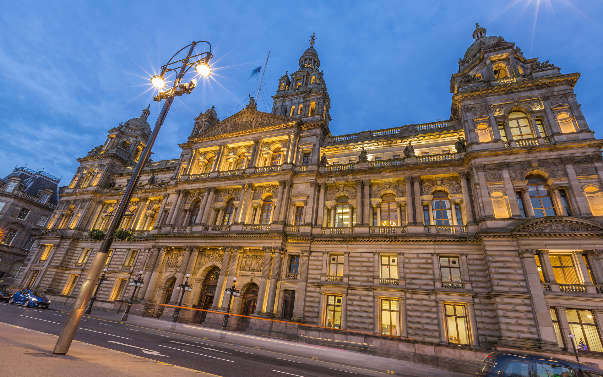 Wallpaper Scotland Glasgow Street Night Street lights 1920x1200