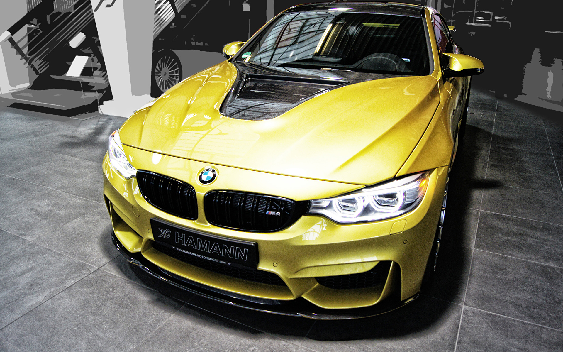 Картинки BMW 2014 Hamann M4 F82 желтых Спереди Автомобили 1920x1200