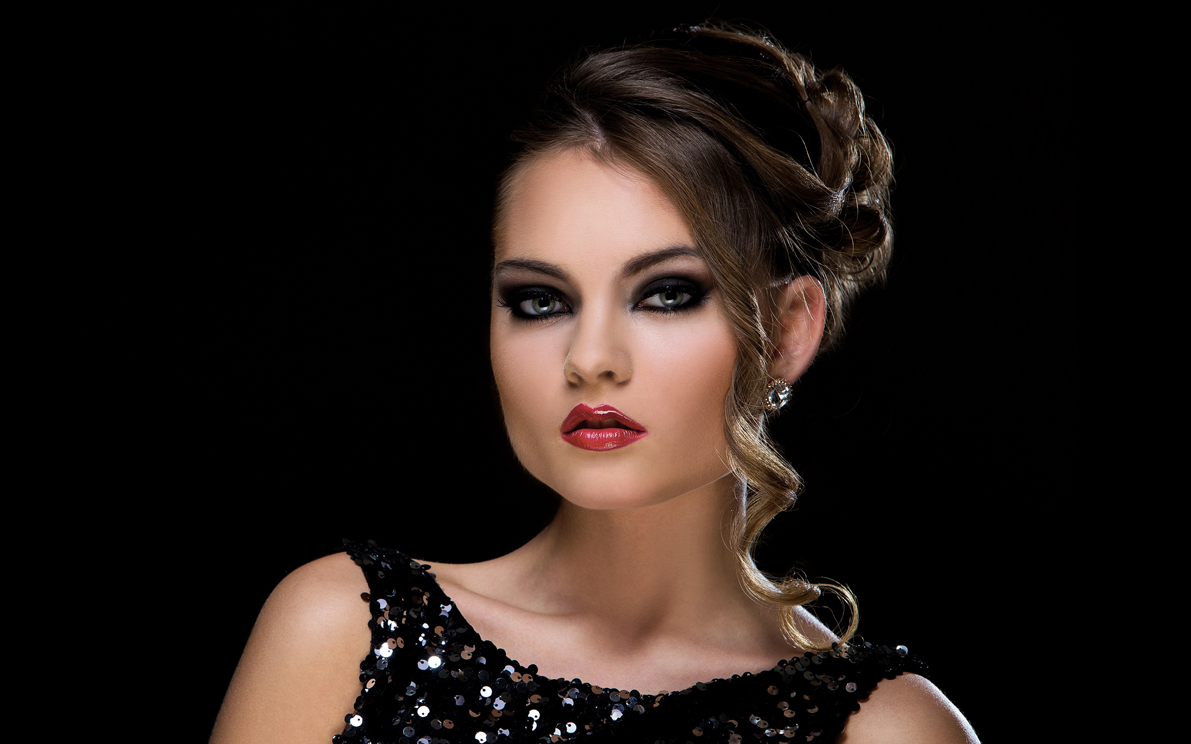 Photo Modelling Makeup Hairstyle young woman Glance Black 3840x2400