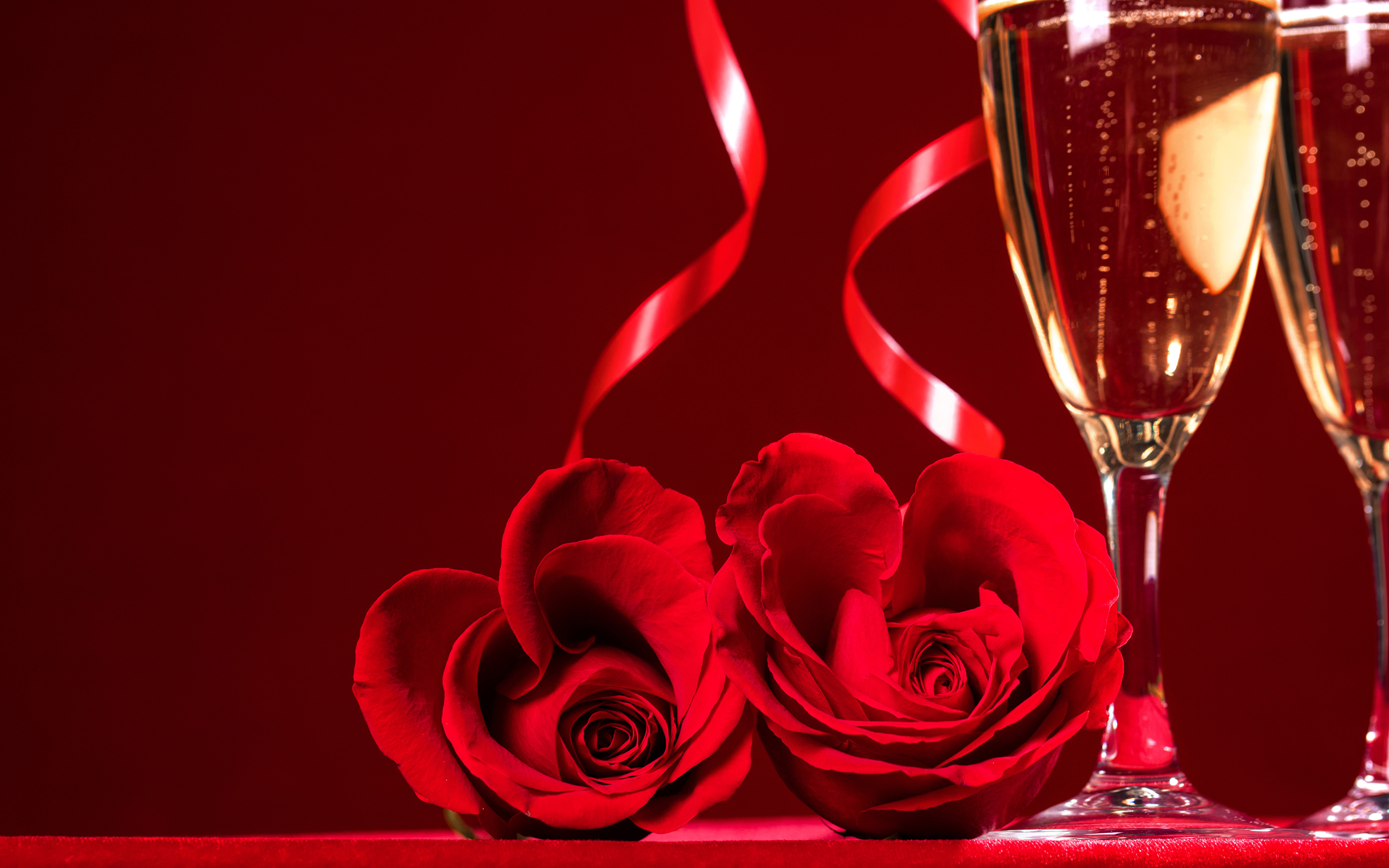 Photo 2 Red Roses Champagne Flowers Stemware Holidays Red 3840x2400